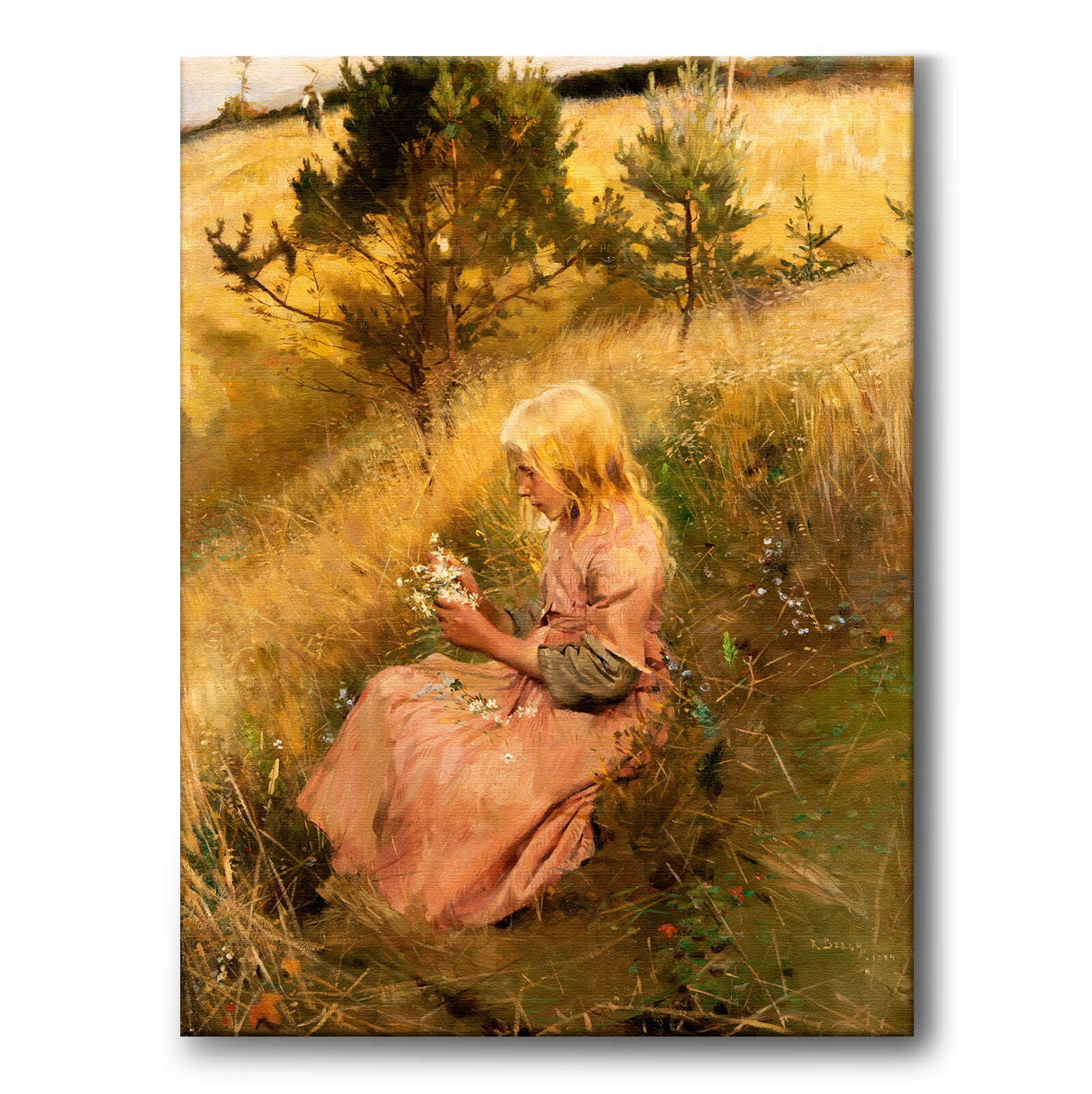 Girl Picking Flowers as a canvas print from Historly – image 1