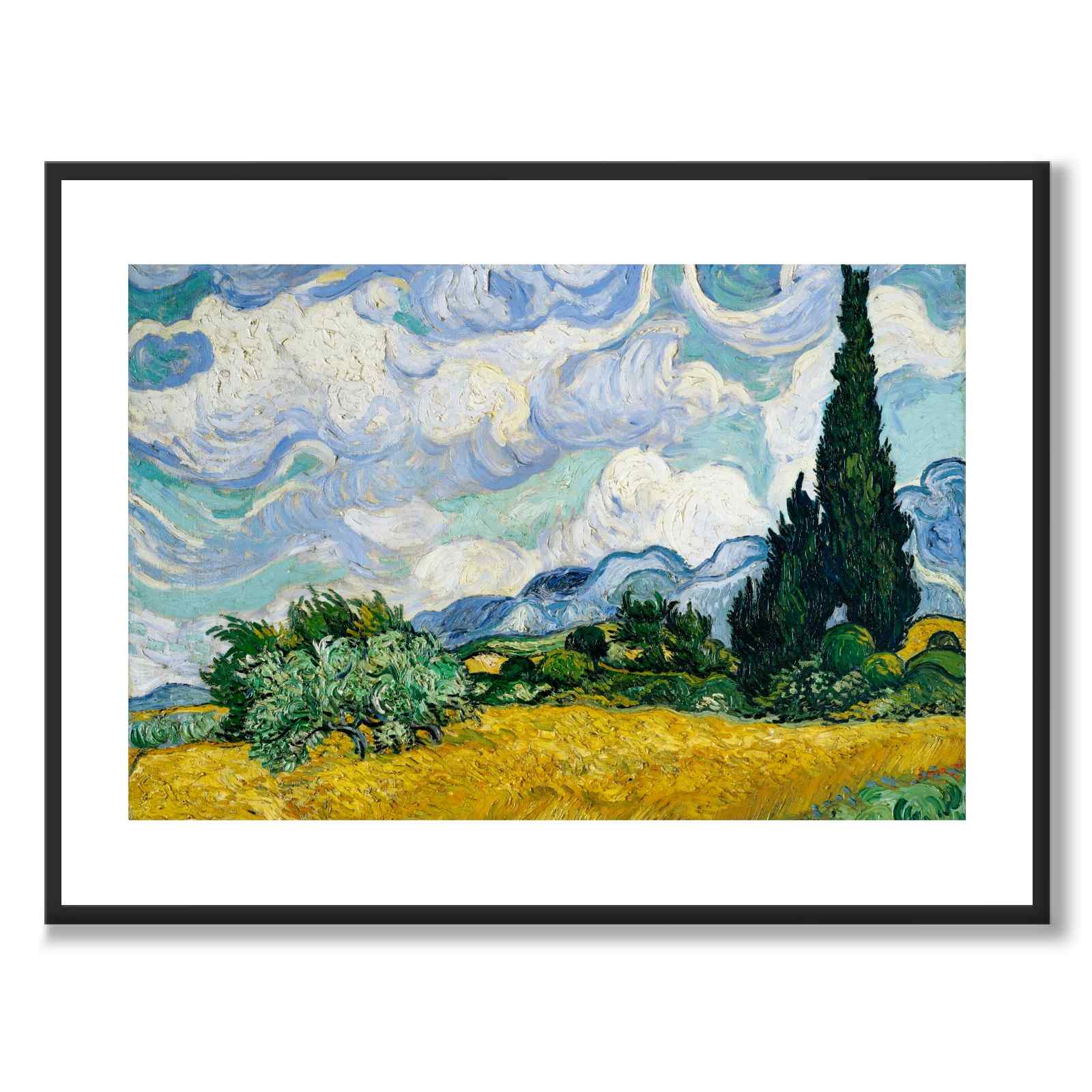 Wheat Field with Cypresses som konstposter från Historly – med vit kant utan titel