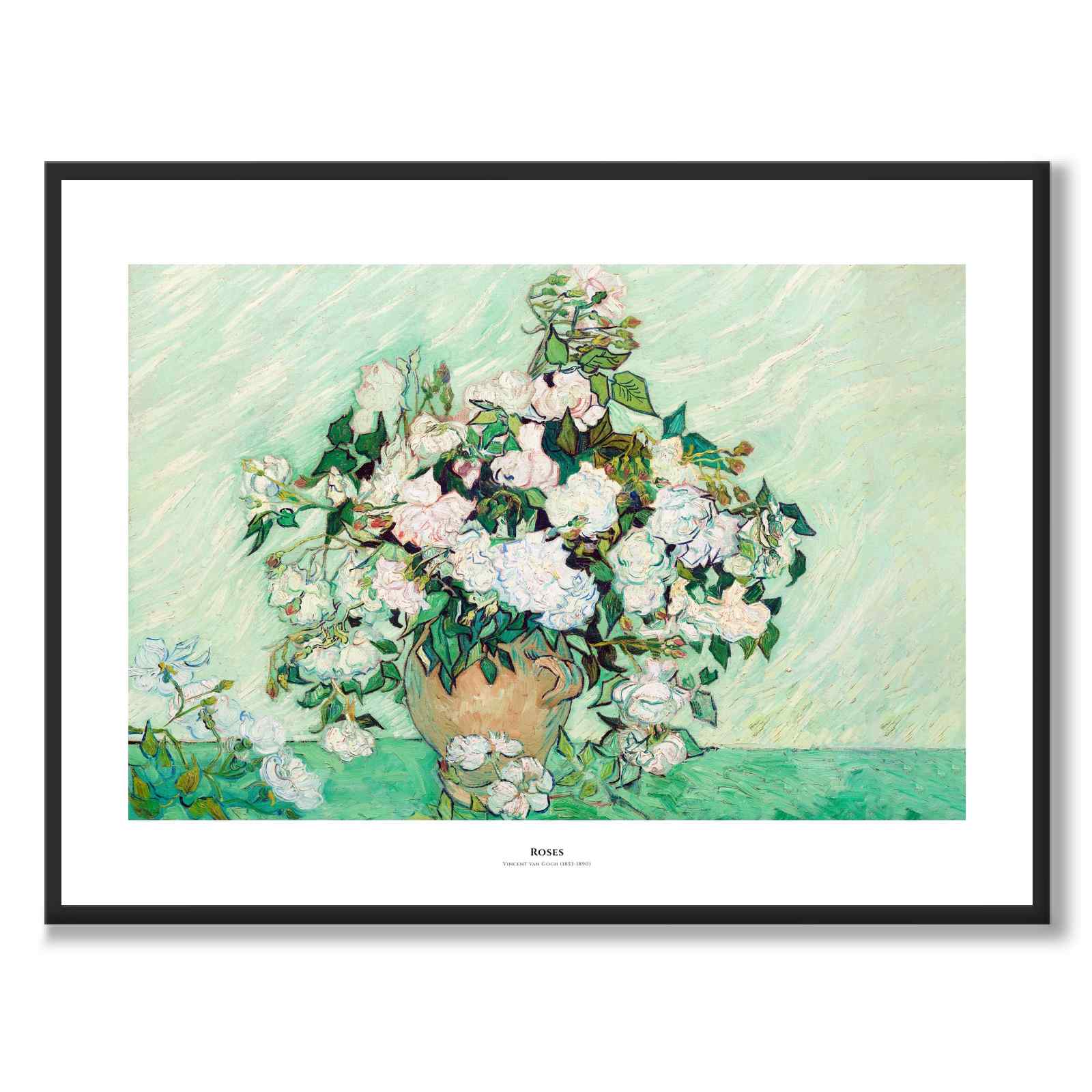 Roses as an art poster from Historly – with white border and title