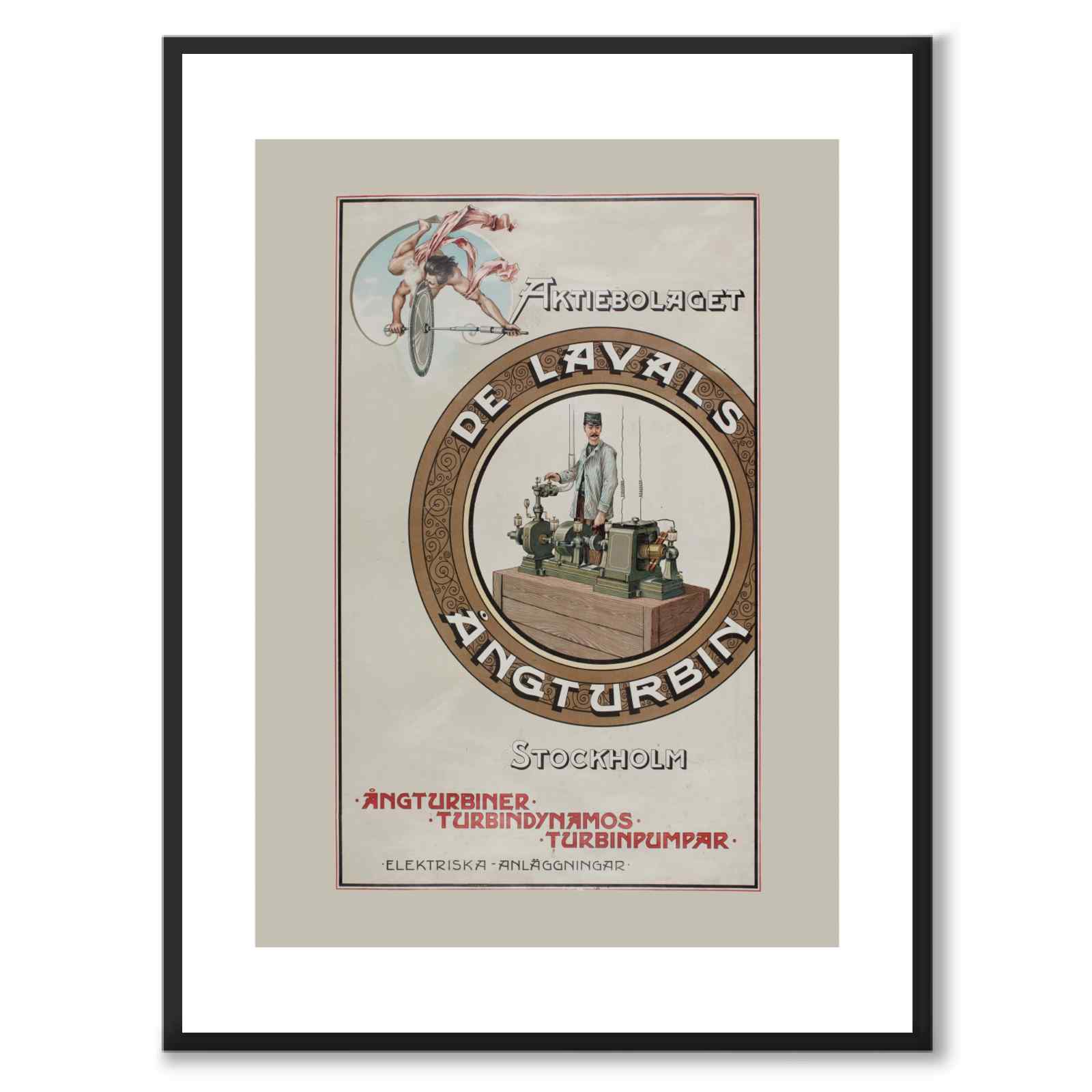De Laval's Steam Turbine as a vintage illustration and poster from Historly – with white border without title