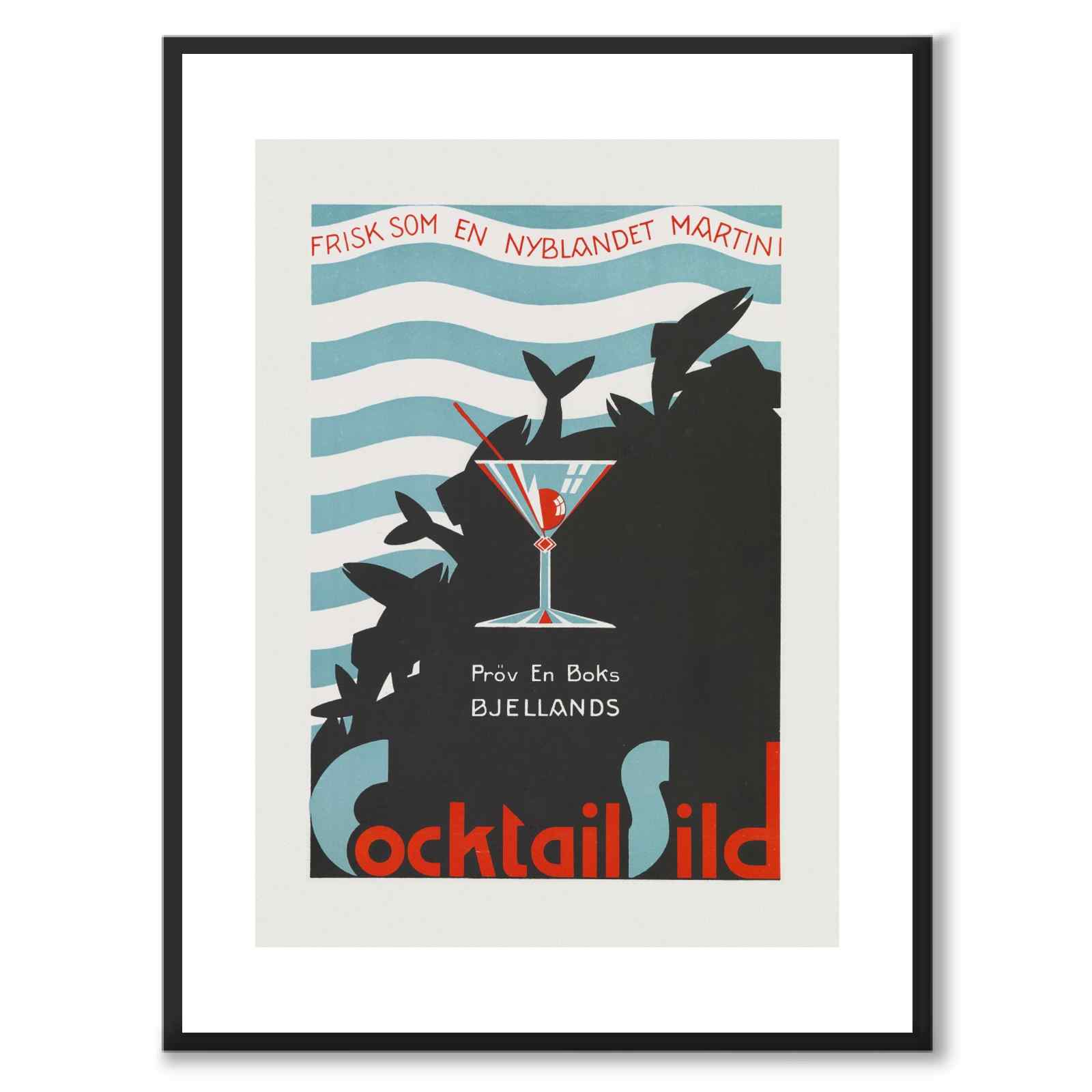 Cocktailsild som vintageillustration och poster från Historly – med vit kant utan titel