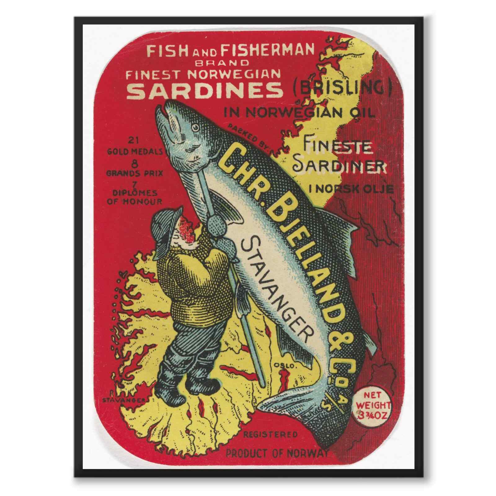 Finest Norwegian Sardines as a vintage illustration and poster from Historly – full image without white border