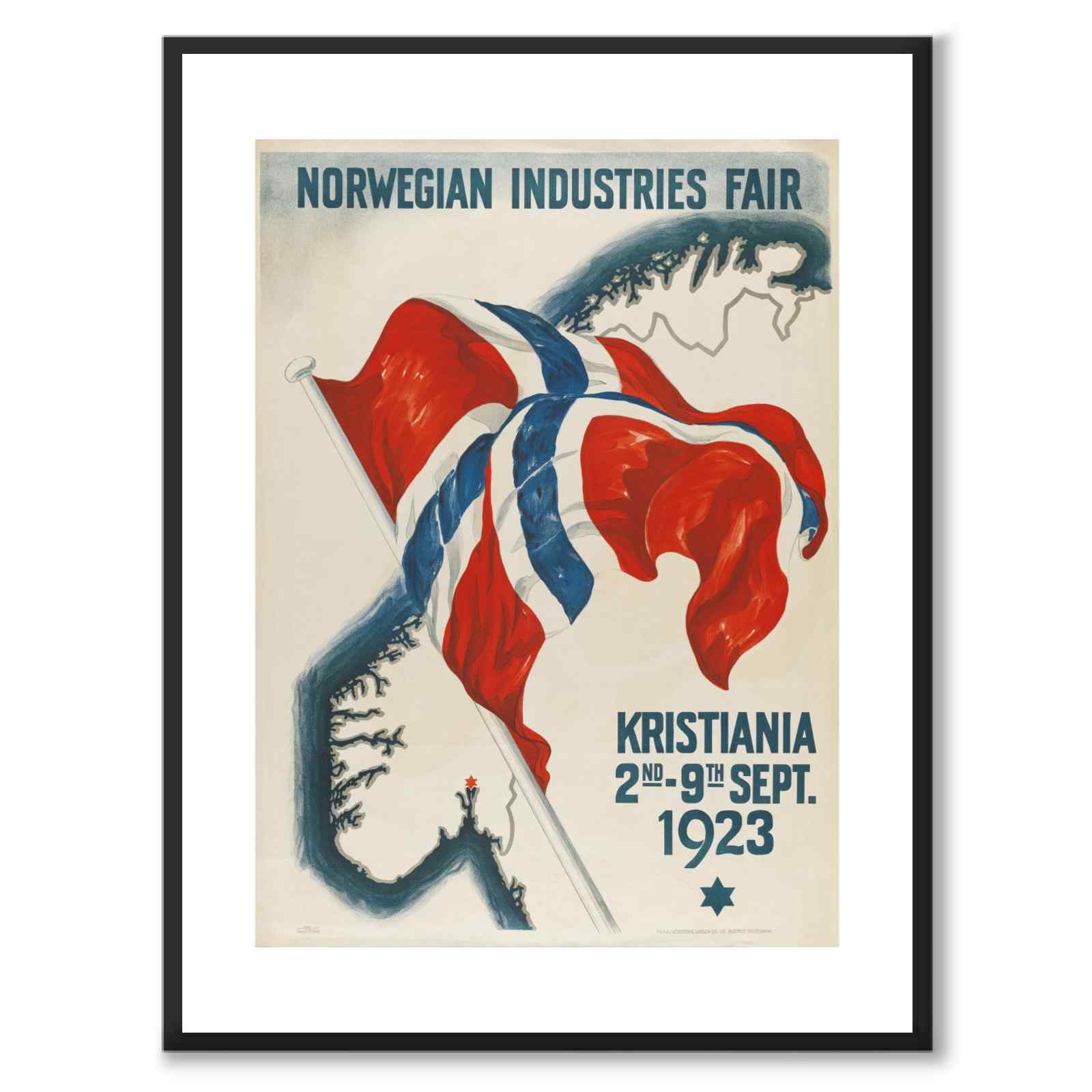 Norwegian Industries Fair as a vintage illustration and poster from Historly – with white border without title