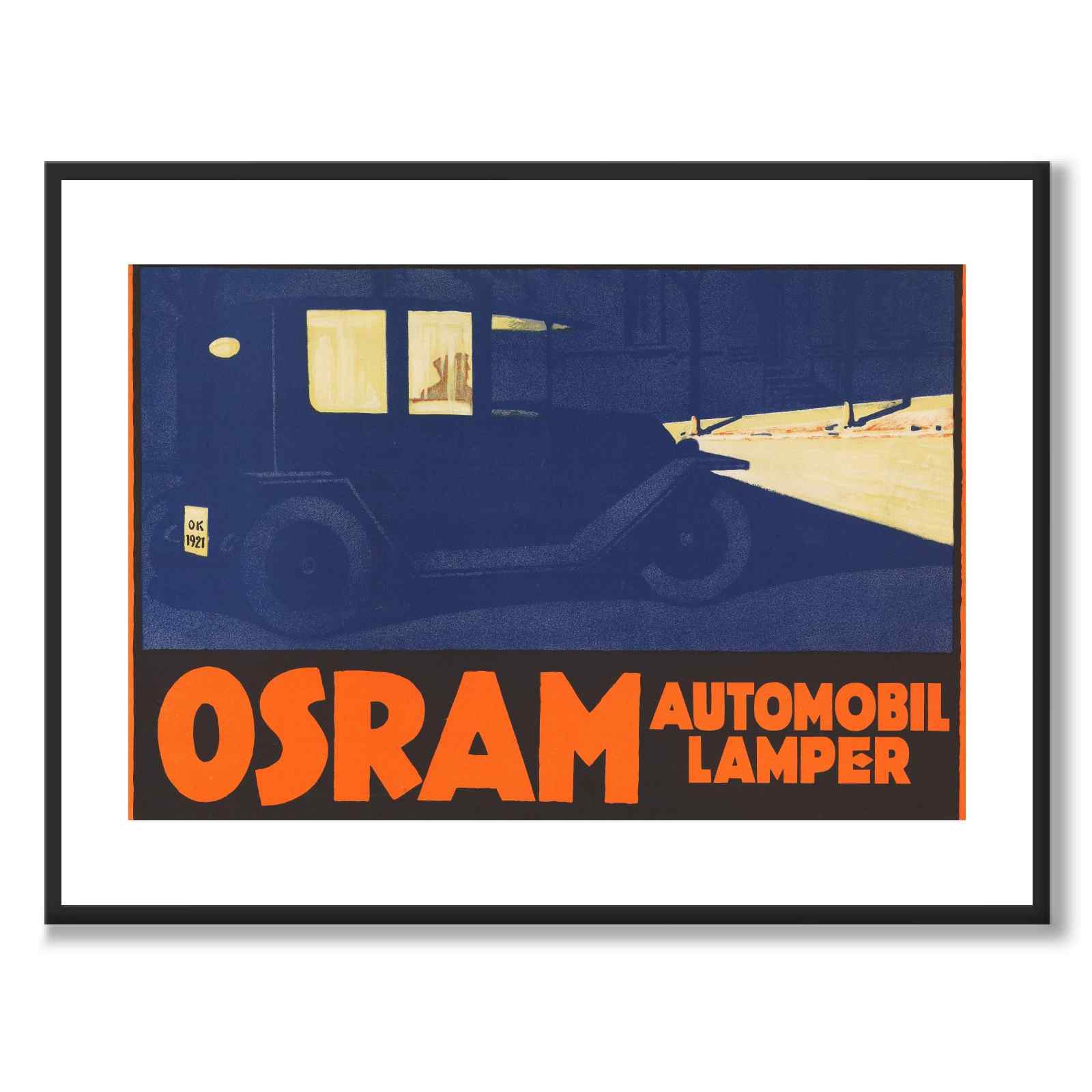 Osram Automobil som vintageillustration och poster från Historly – med vit kant utan titel