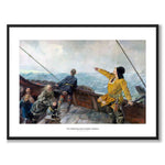 Leiv Eiriksson Discovering America som konstposter från Historly – med vit kant och titel