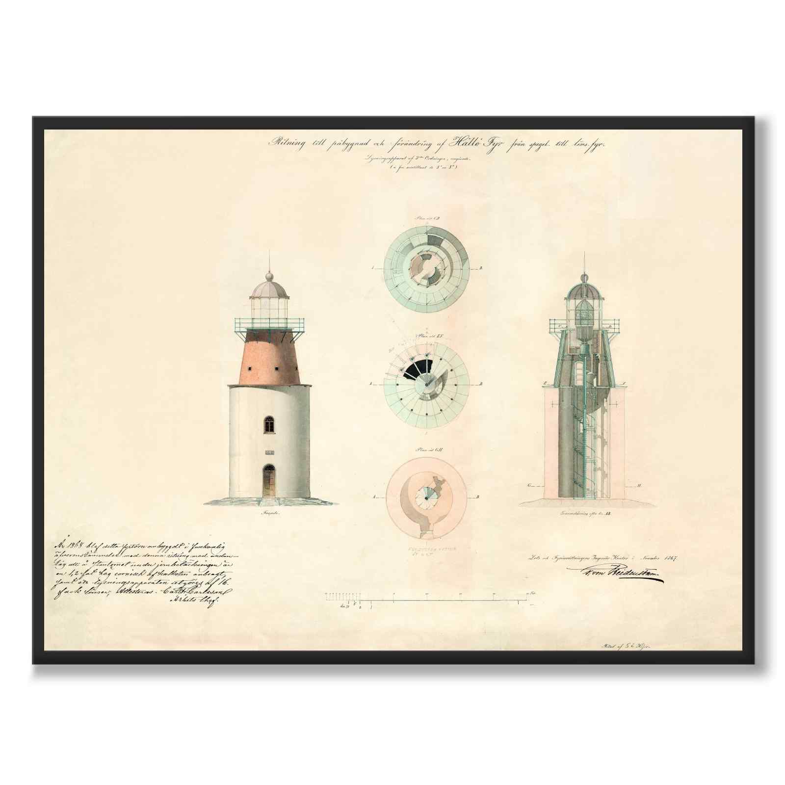 Hållö Lighthouse, Smögen 1867 as a vintage illustration and poster from Historly – full image without white border