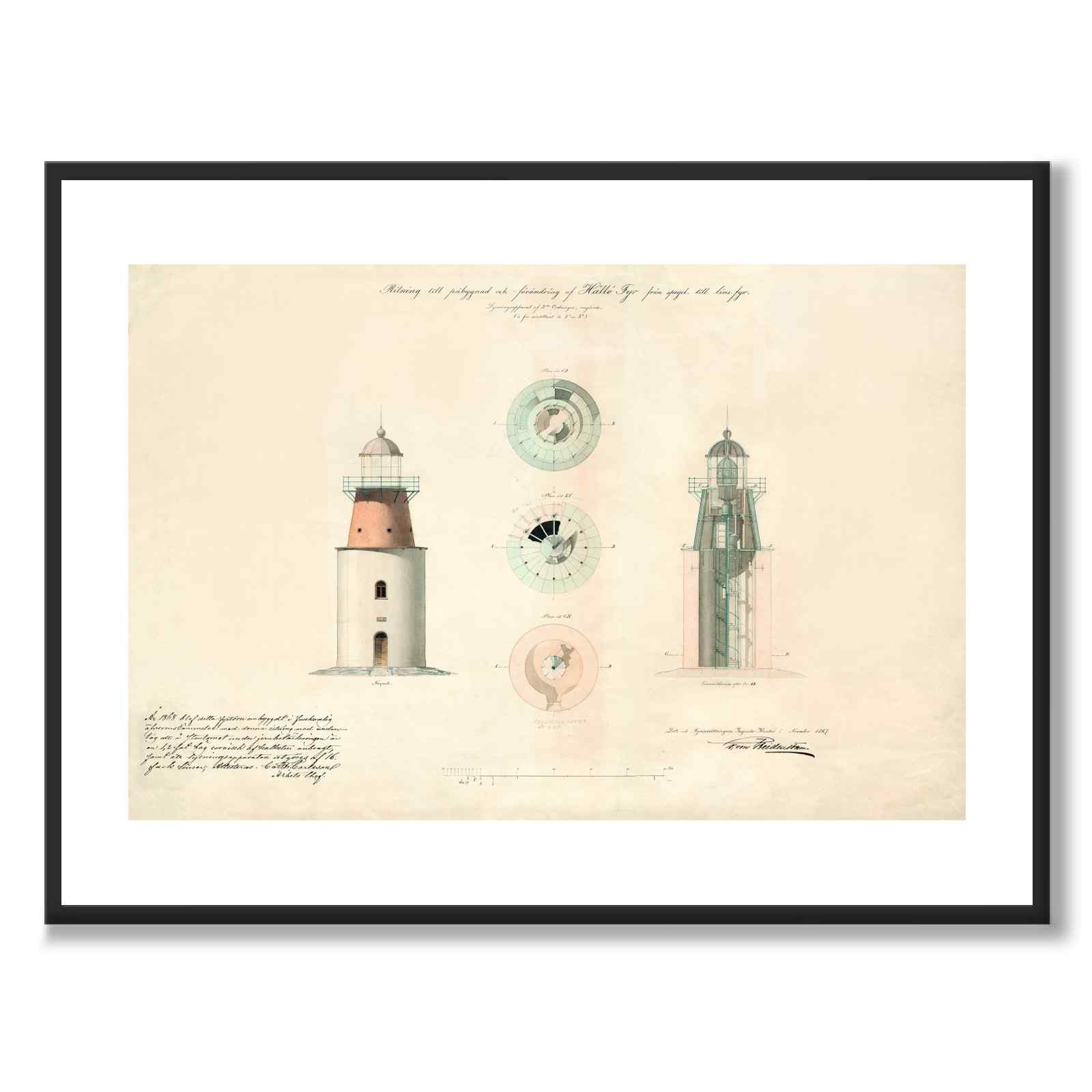 Hållö Lighthouse, Smögen 1867 as a vintage illustration and poster from Historly – with white border without title