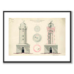 Falsterbo Fyr 1832 som vintageillustration och poster från Historly – med vit kant utan titel