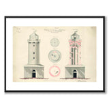 Falsterbo Fyr 1832 som vintageillustration och poster från Historly – med vit kant utan titel