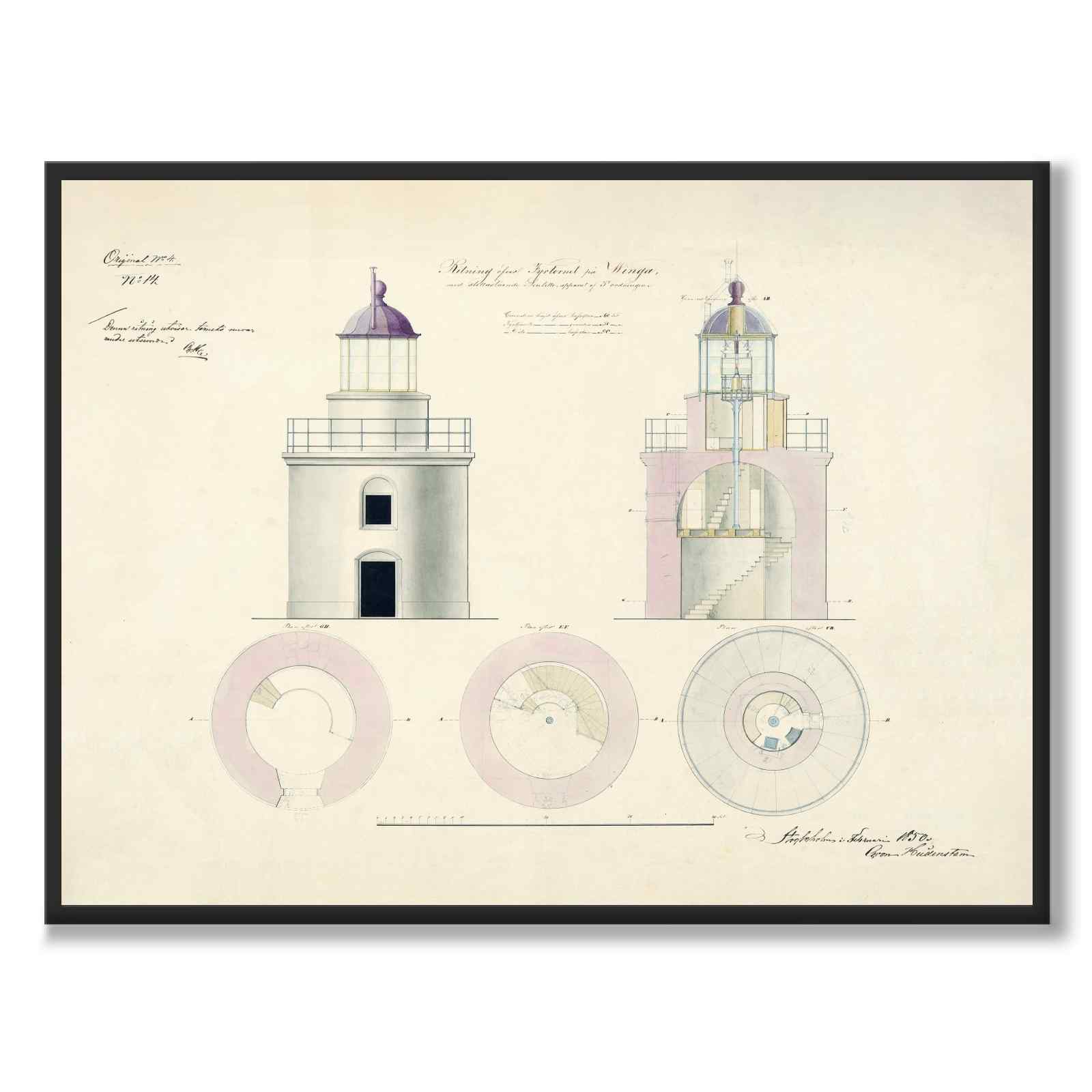Vinga Lighthouse, 1850 as a vintage illustration and poster from Historly – full image without white border