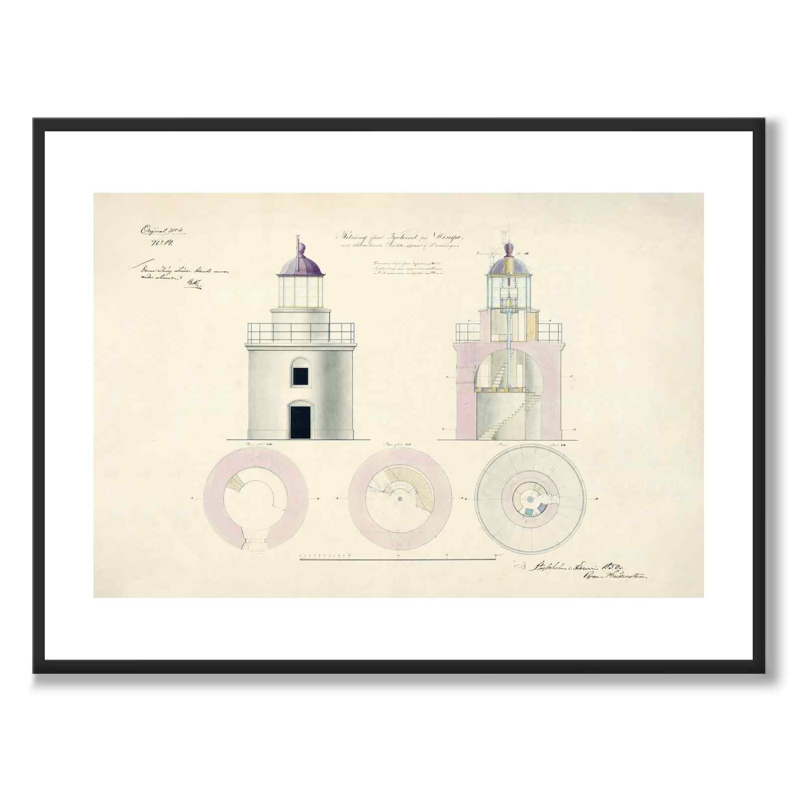 Vinga Lighthouse, 1850 as a vintage illustration and poster from Historly – with white border without title
