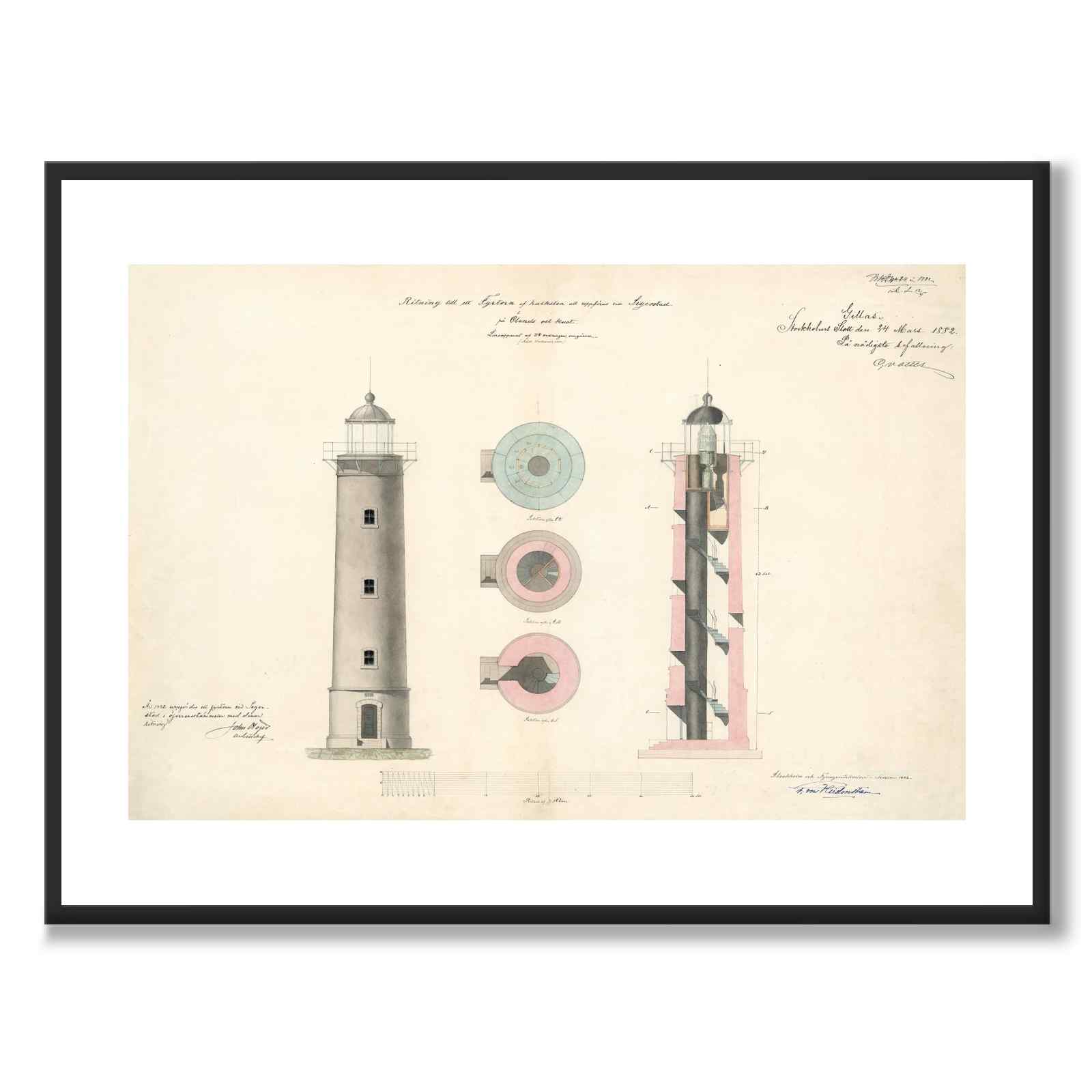 Segerstad Lighthouse, Öland 1882 as a vintage illustration and poster from Historly – with white border without title