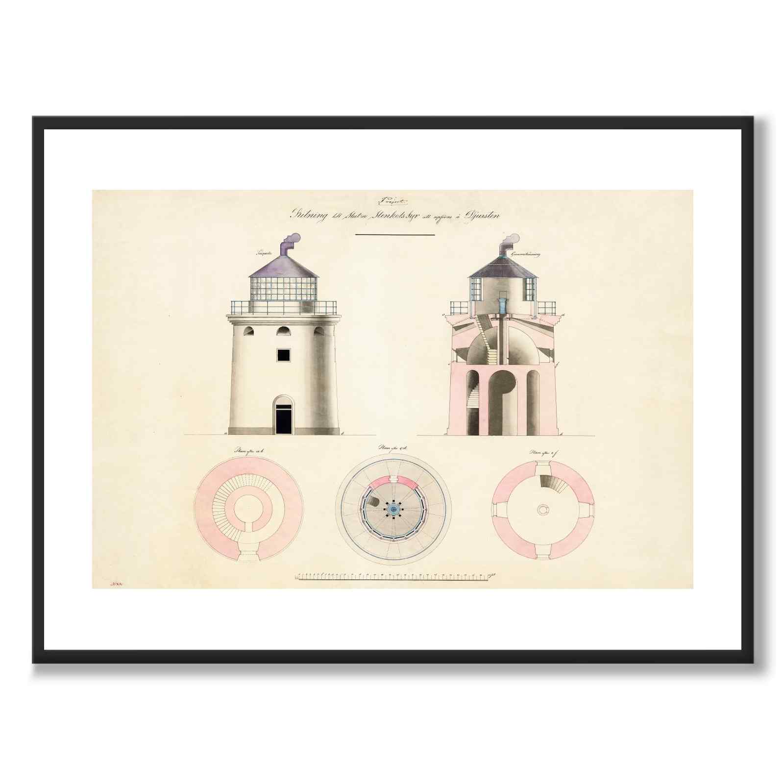 Djurstens Lighthouse as a vintage illustration and poster from Historly – with white border without title