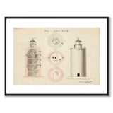 Landsorts Fyr som vintageillustration och poster från Historly – med vit kant utan titel