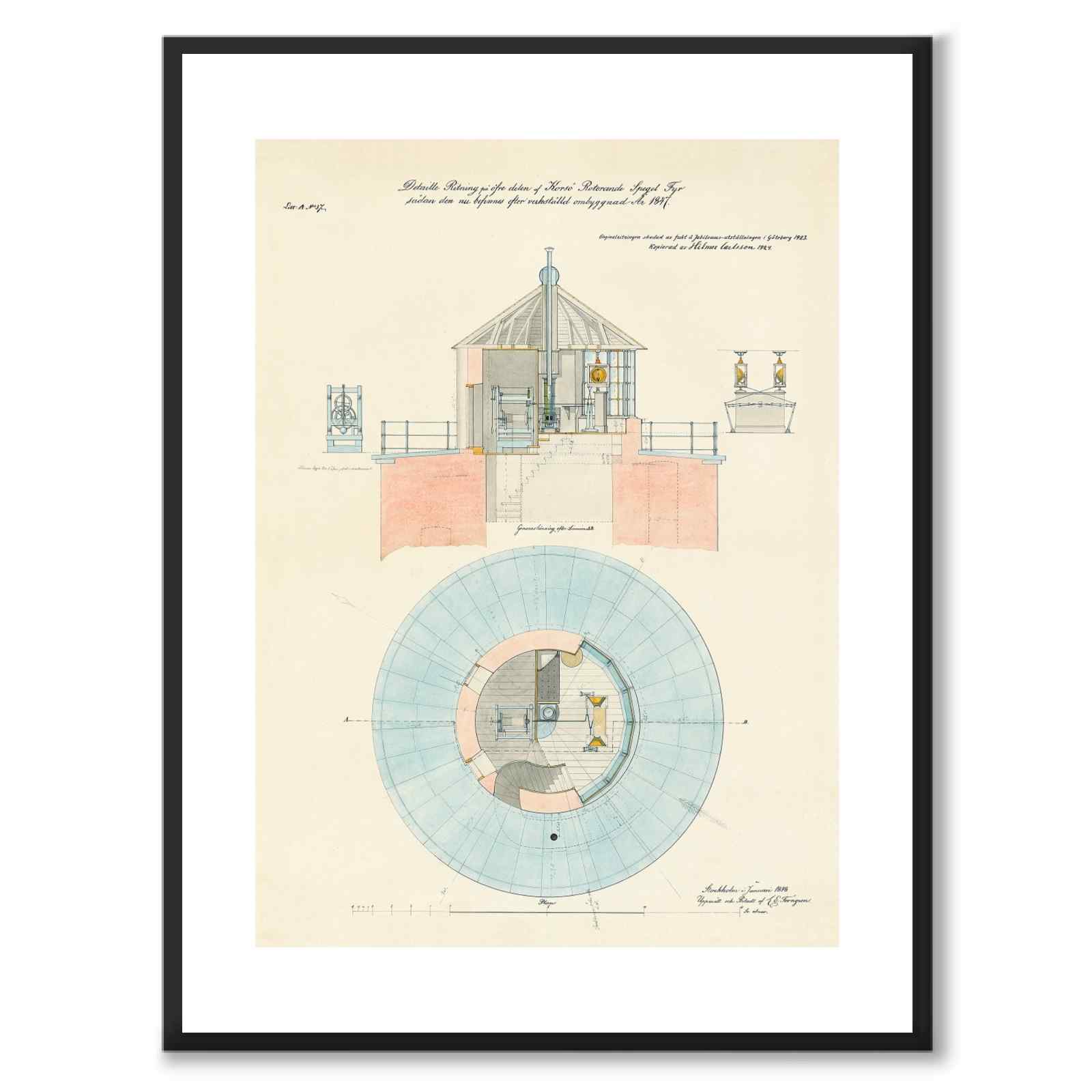 Korsö Lighthouse, Sandhamn, 1847 as a vintage illustration and poster from Historly – with white border without title