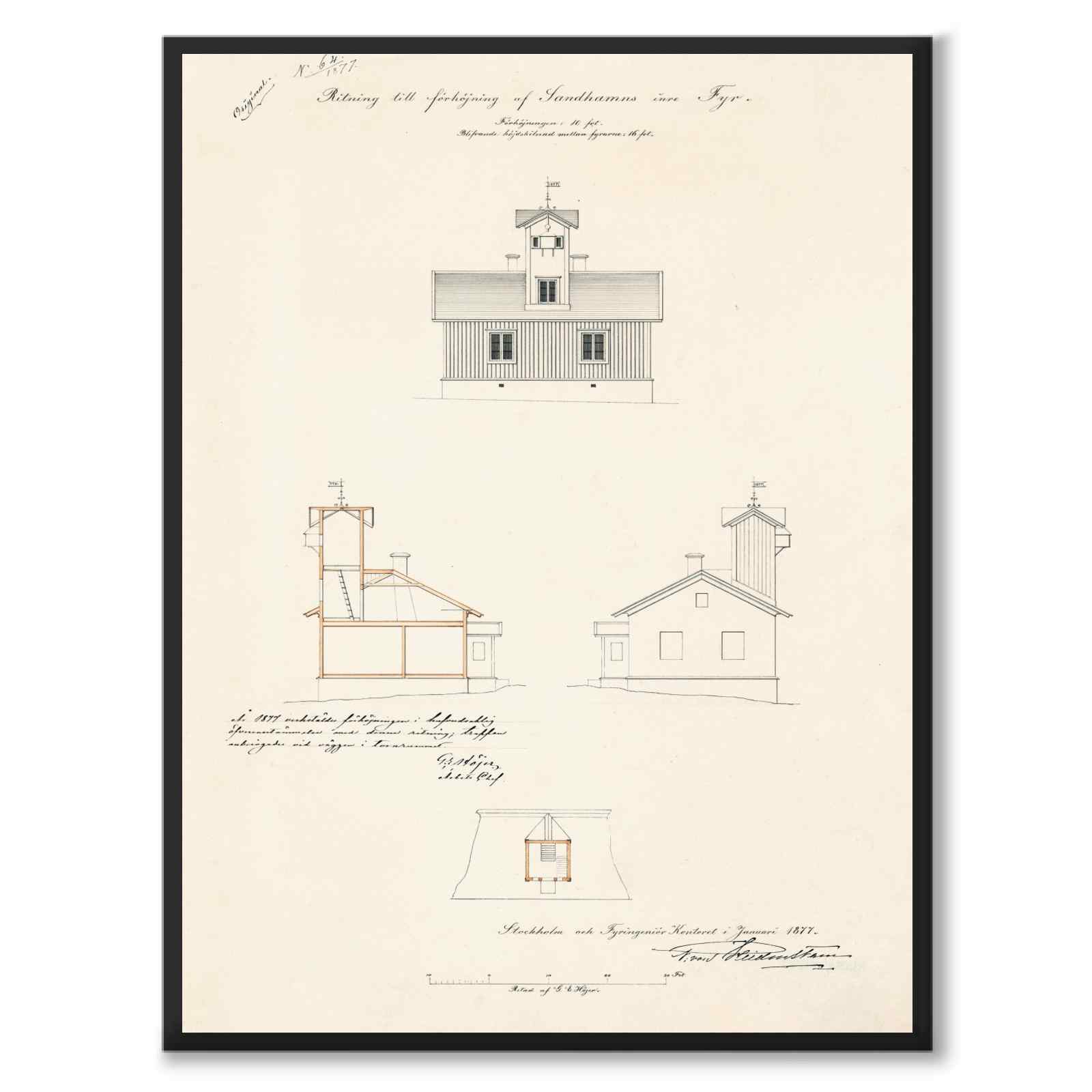 Sandhamn Inner Lighthouse, 1877 as a vintage illustration and poster from Historly – full image without white border