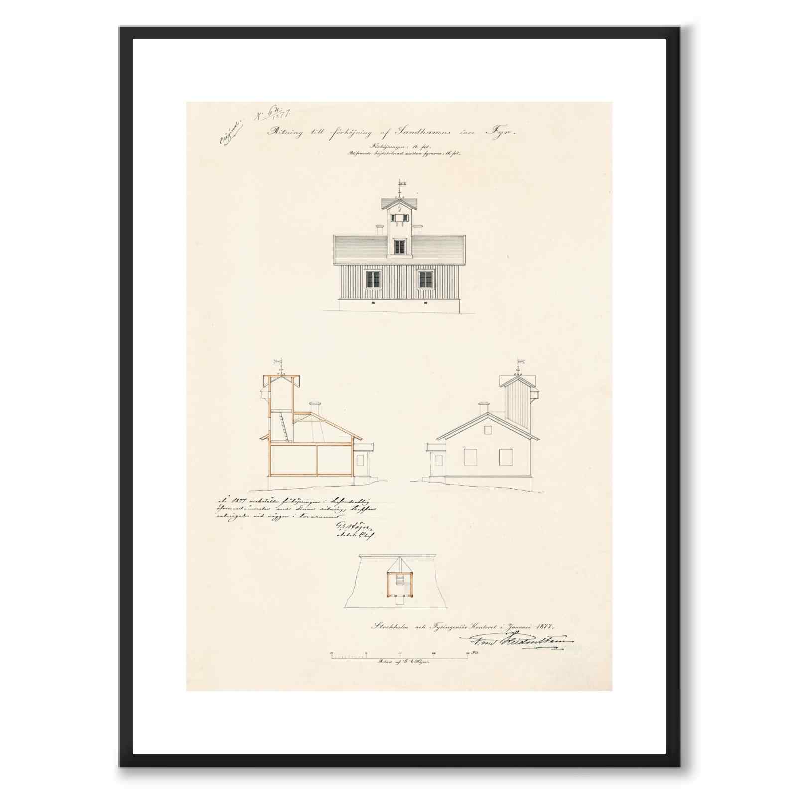 Sandhamn Inner Lighthouse, 1877 as a vintage illustration and poster from Historly – with white border without title