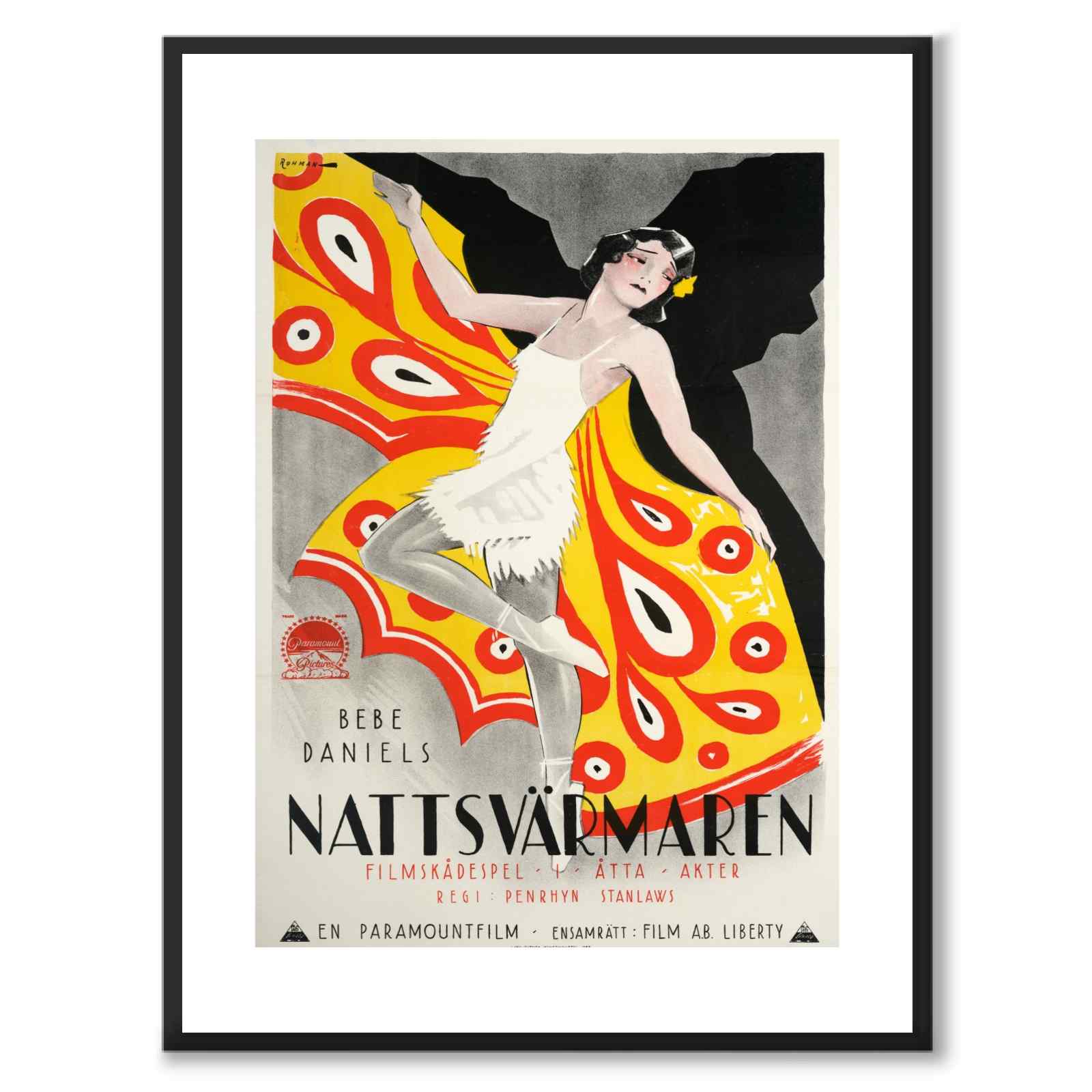 Nattsvärmaren som vintageillustration och poster från Historly – med vit kant utan titel