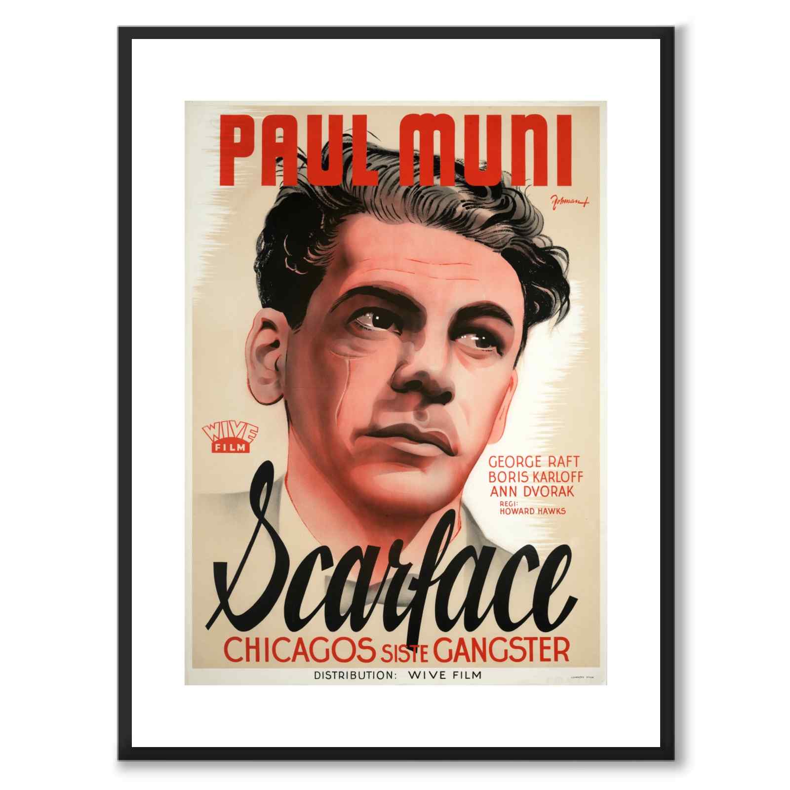 Scarface som vintageillustration och poster från Historly – med vit kant utan titel