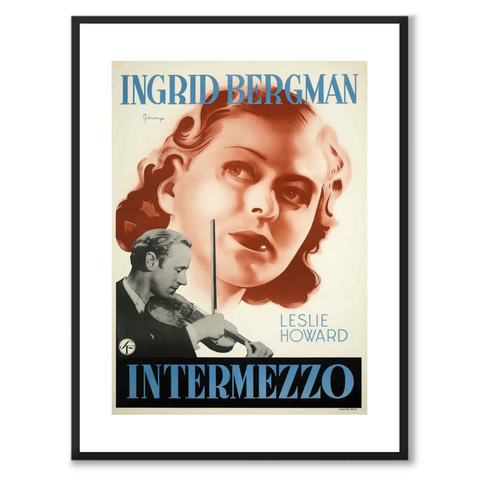 Ingrid Bergman som vintageillustration och poster från Historly – med vit kant utan titel