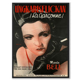 Ungkarlsflickan som vintageillustration och poster från Historly – helbild utan vit kant