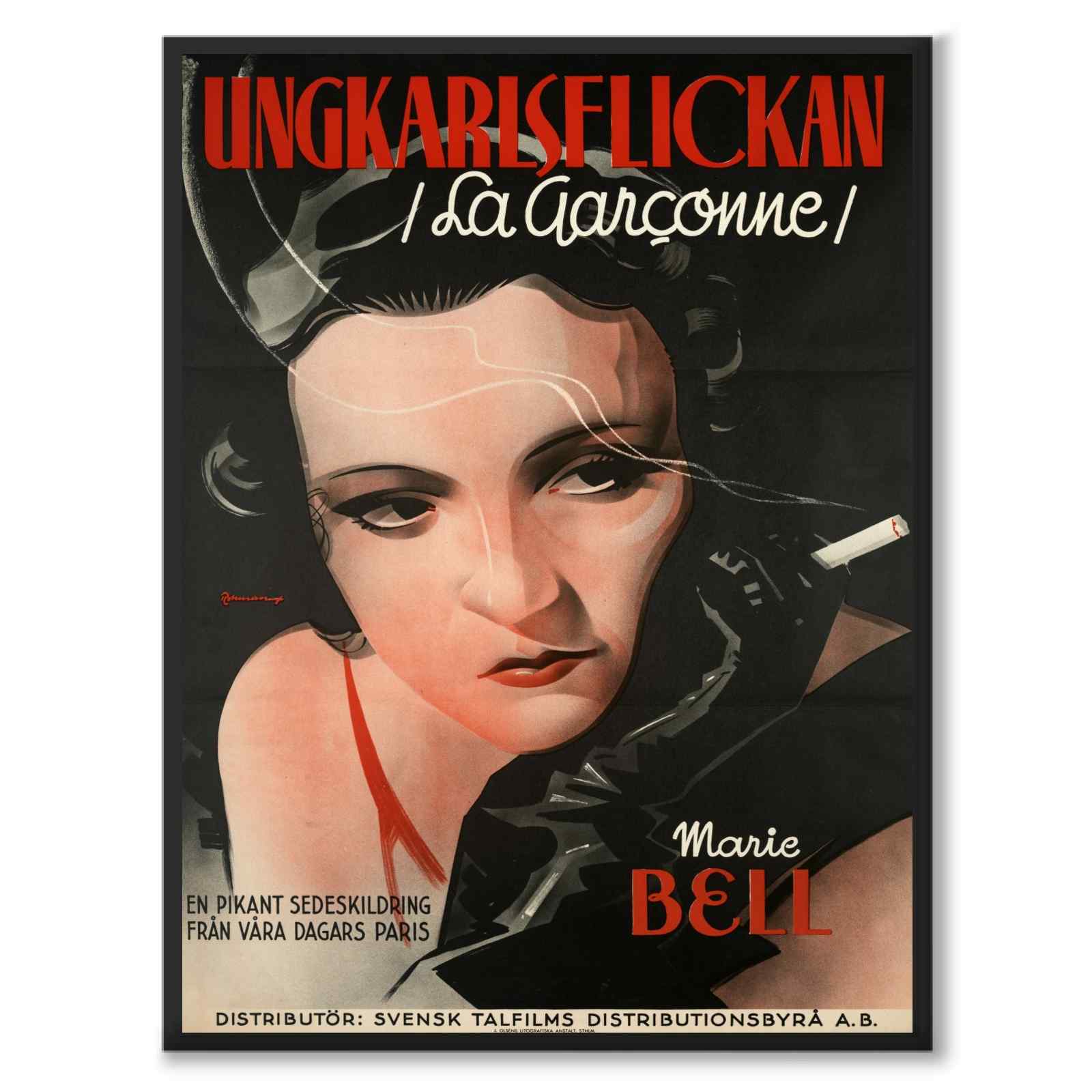 Ungkarlsflickan som vintageillustration och poster från Historly – helbild utan vit kant