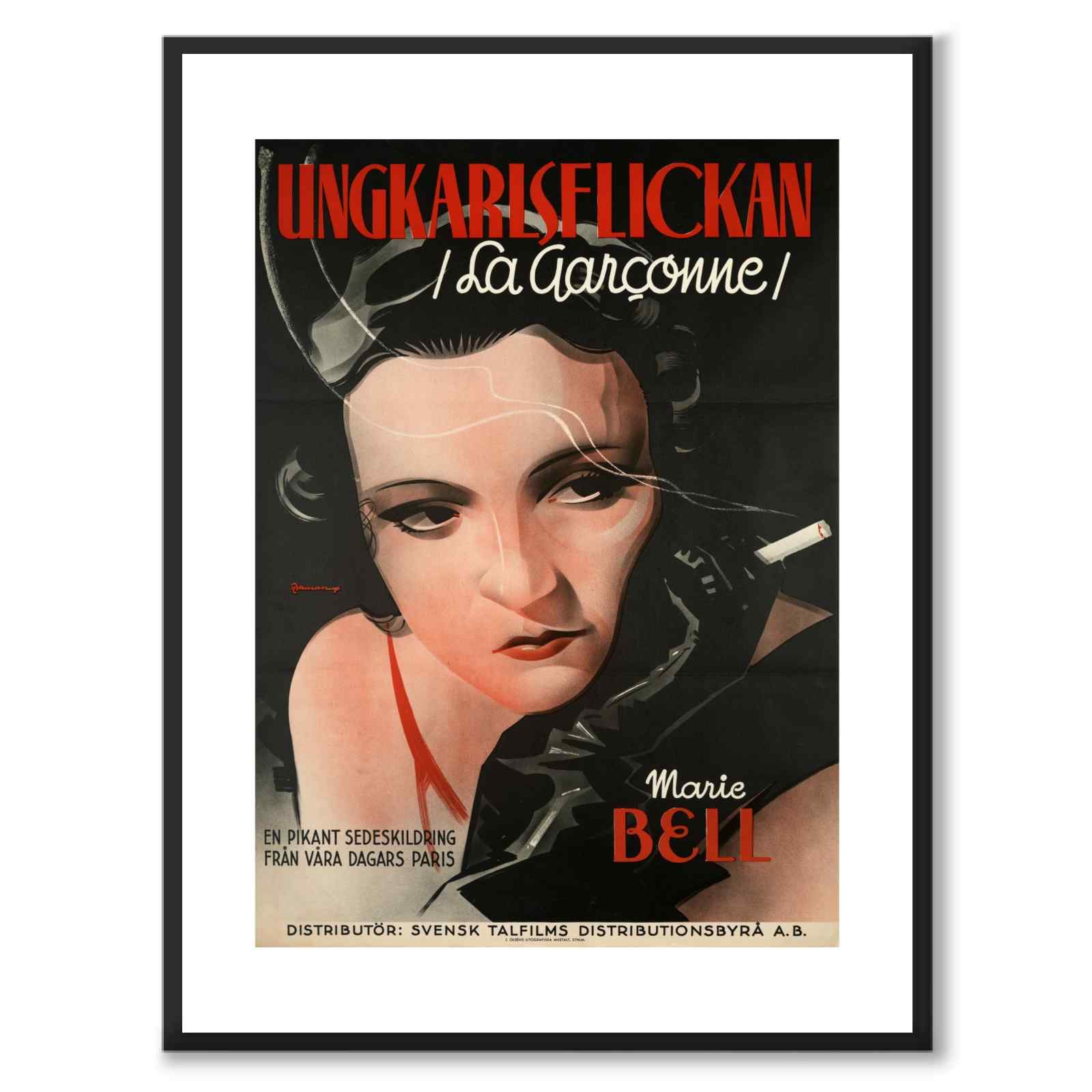 Ungkarlsflickan som vintageillustration och poster från Historly – med vit kant utan titel