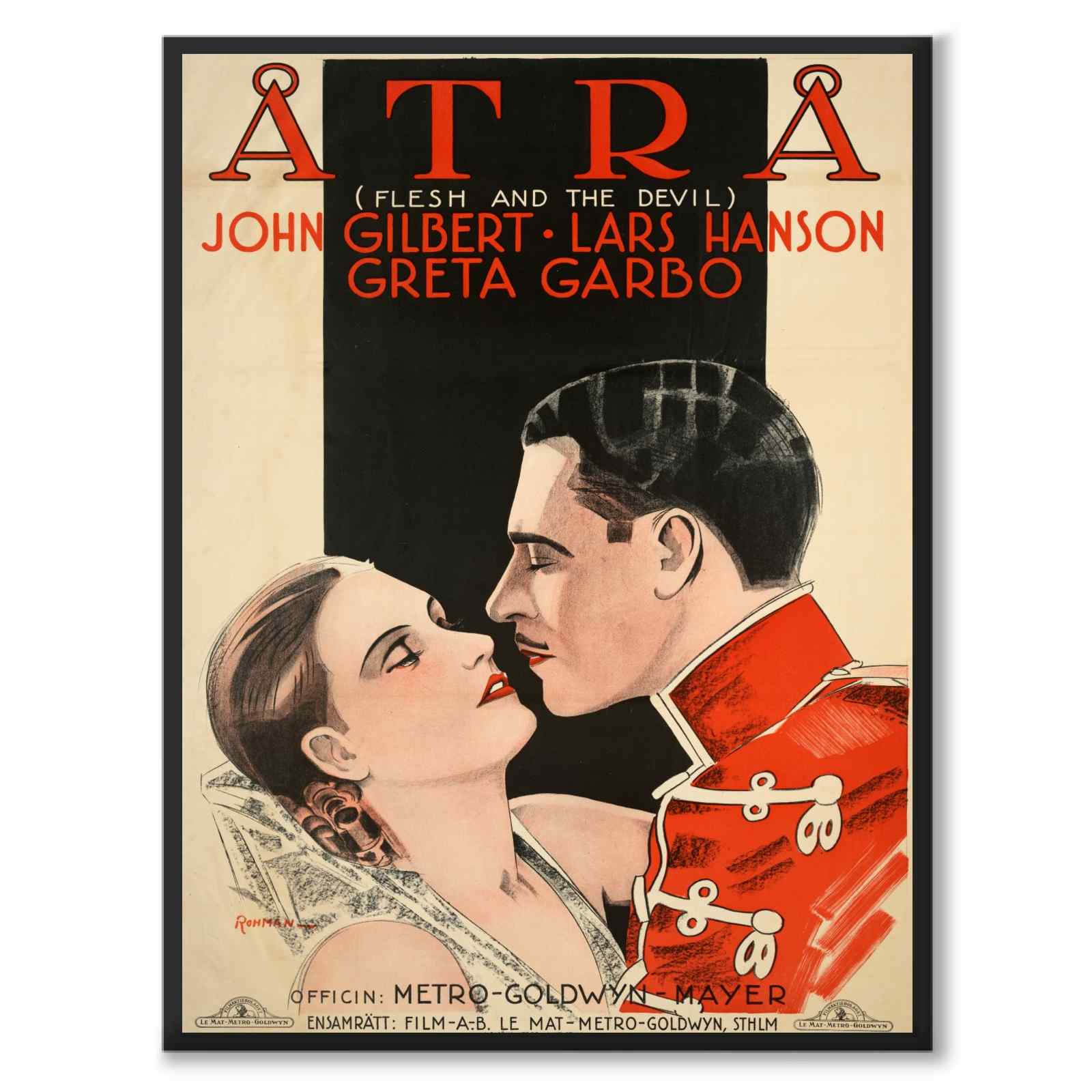 Åtrå - Greta Garbo som vintageillustration och poster från Historly – helbild utan vit kant