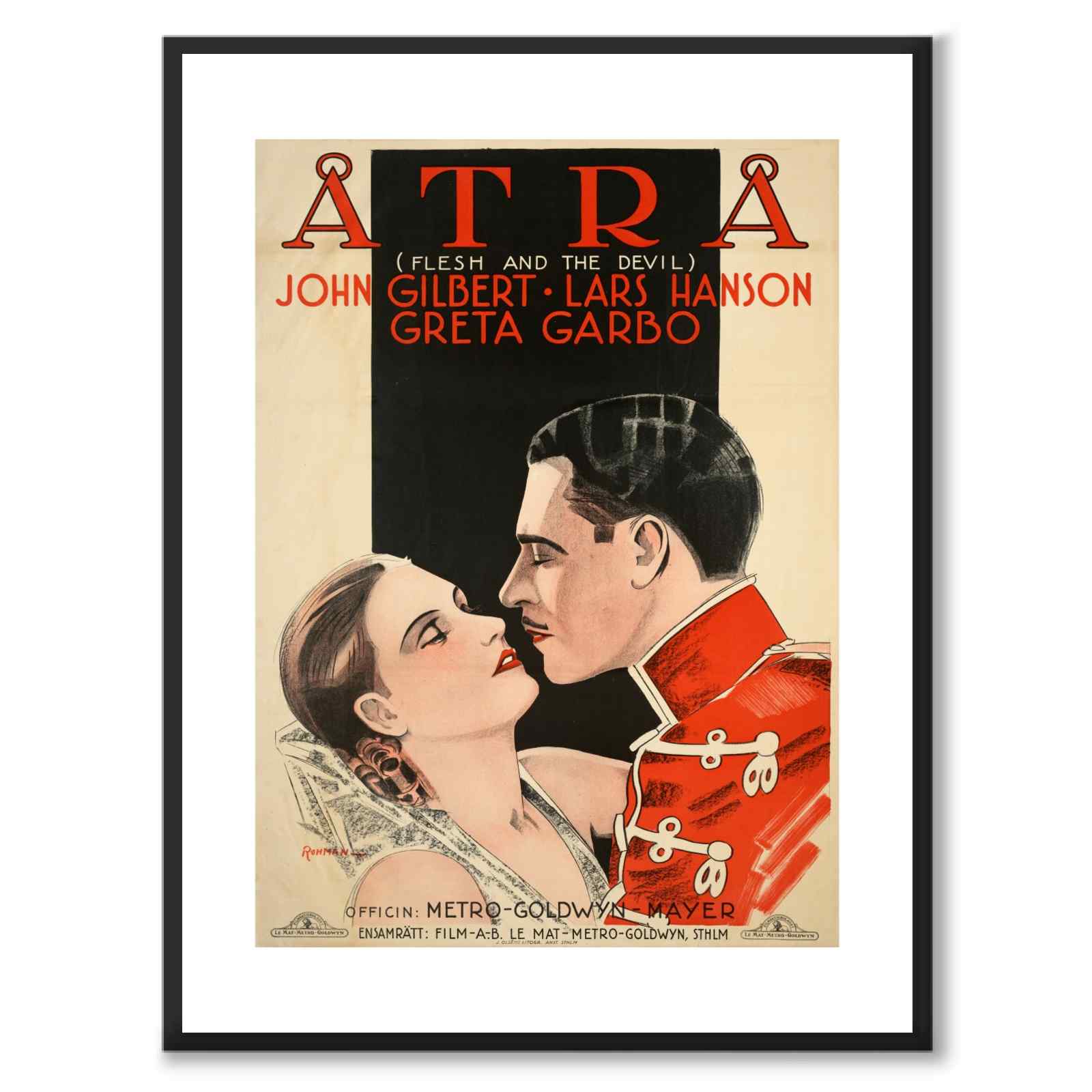 Longing - Greta Garbo as a vintage illustration and poster from Historly – with white border without title