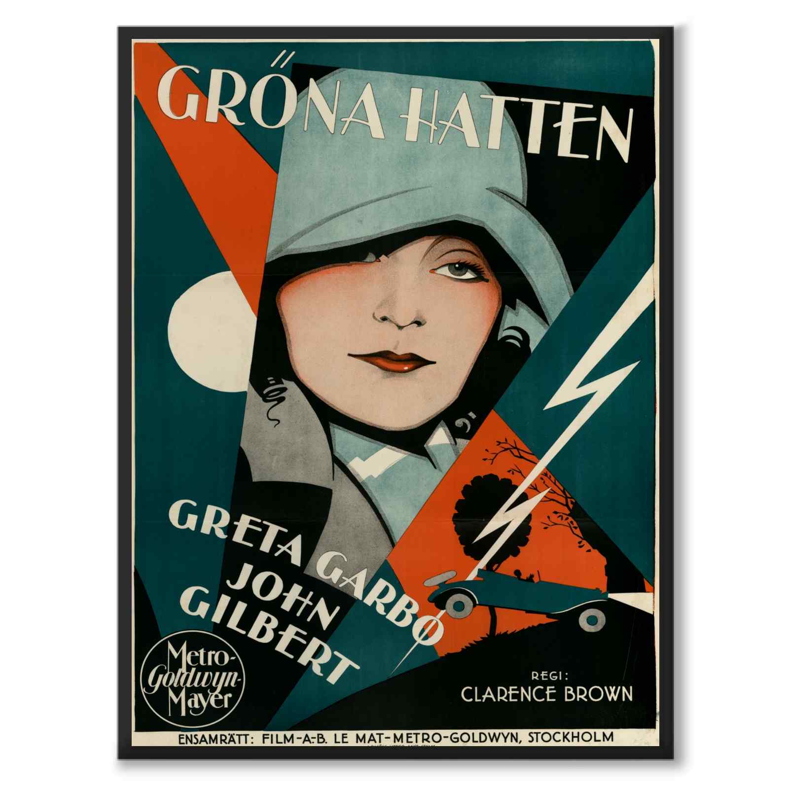 Gröna Hatten - Greta Garbo som vintageillustration och poster från Historly – helbild utan vit kant