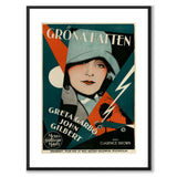 Gröna Hatten - Greta Garbo som vintageillustration och poster från Historly – med vit kant utan titel