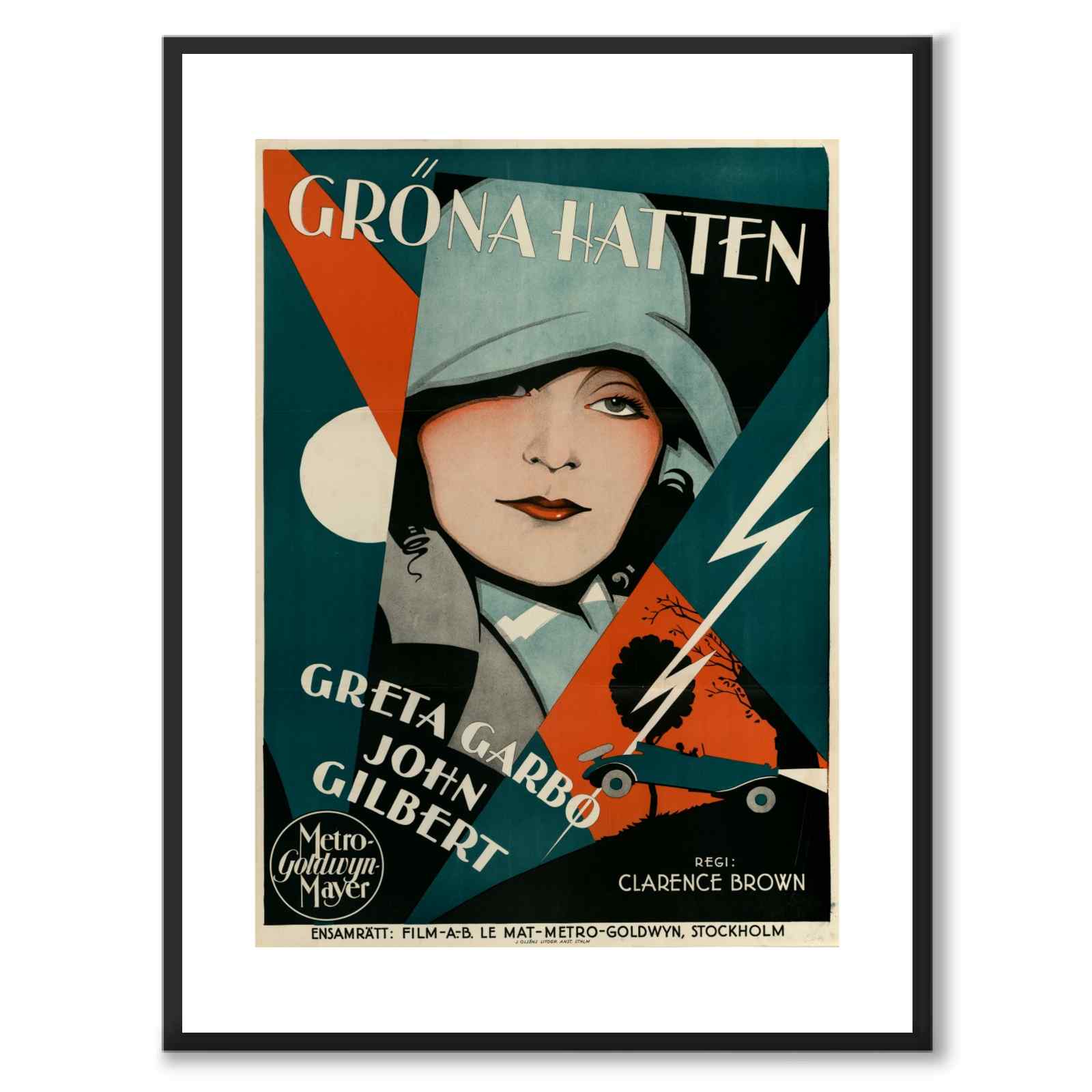 Gröna Hatten - Greta Garbo som vintageillustration och poster från Historly – med vit kant utan titel