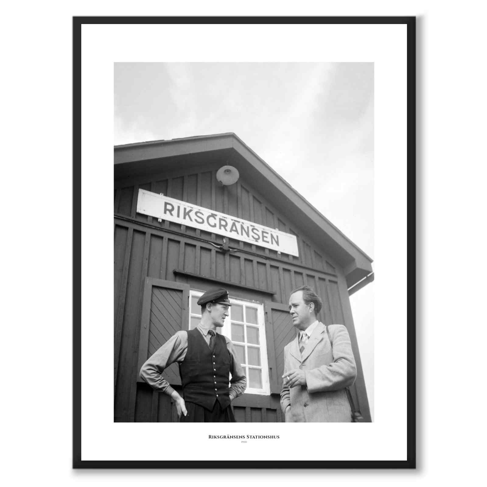 Riksgränsen Station Building 1950 as a historic photograph and poster from Historly – with white border and title