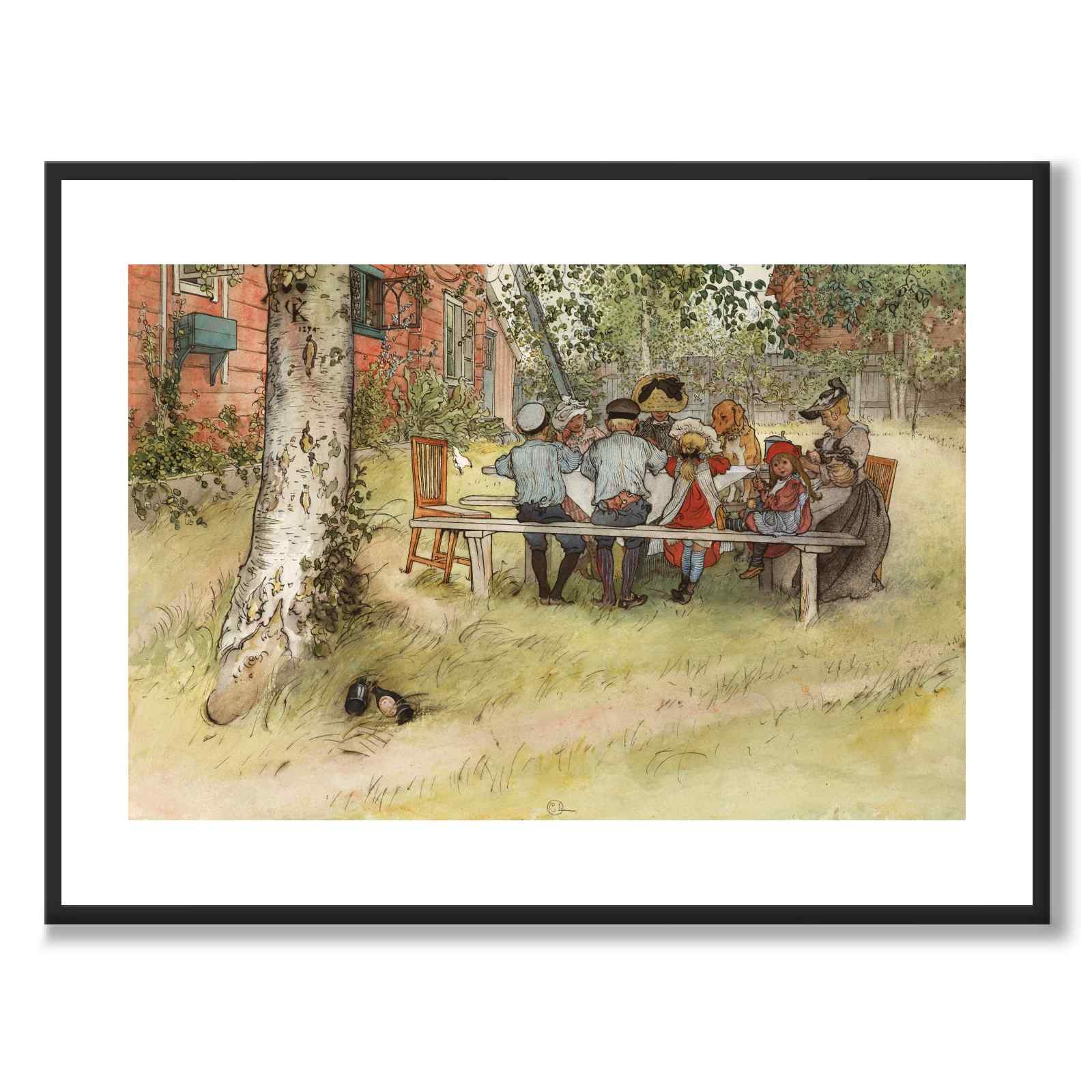 Frukost under Stora Björken av Carl Larsson som konstposter från Historly – med vit kant utan titel