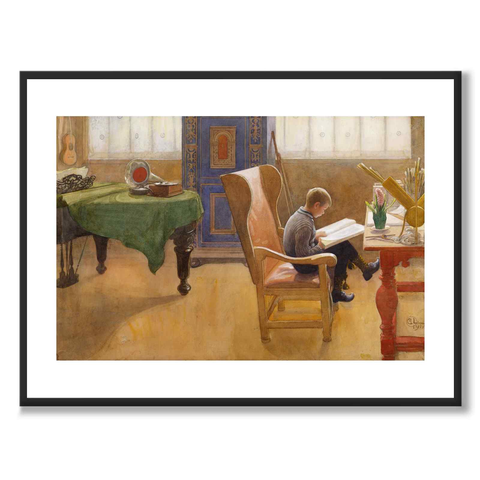 Studiehörnet. Esbjörn. av Carl Larsson som konstposter från Historly – med vit kant utan titel