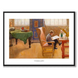 Studiehörnet. Esbjörn. av Carl Larsson som konstposter från Historly – med vit kant och titel
