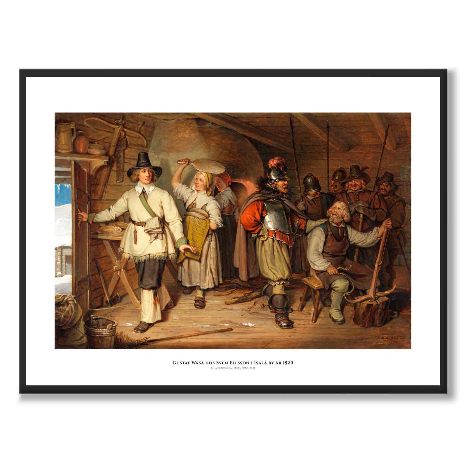 Gustaf Wasa hos Sven Elfsson i Isala By år 1520 som poster från Historly – med vit kant och titel