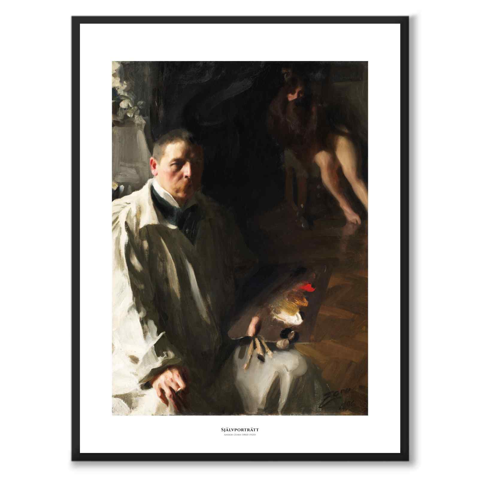 Självporträtt Anders Zorn som poster från Historly – med vit kant och titel