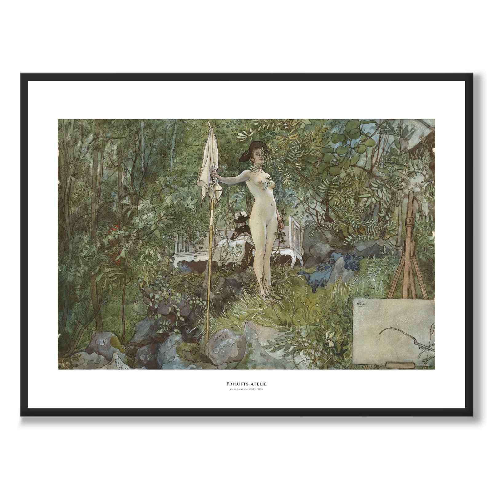 Frilufts-ateljé av Carl Larsson som konstposter från Historly – med vit kant och titel