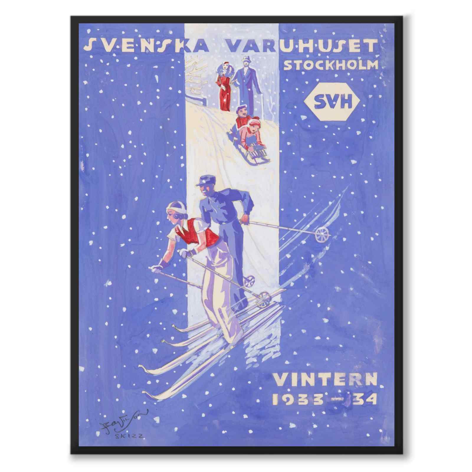 Svenska Varuhuset Stockholm as a vintage illustration and poster from Historly – full image without white border