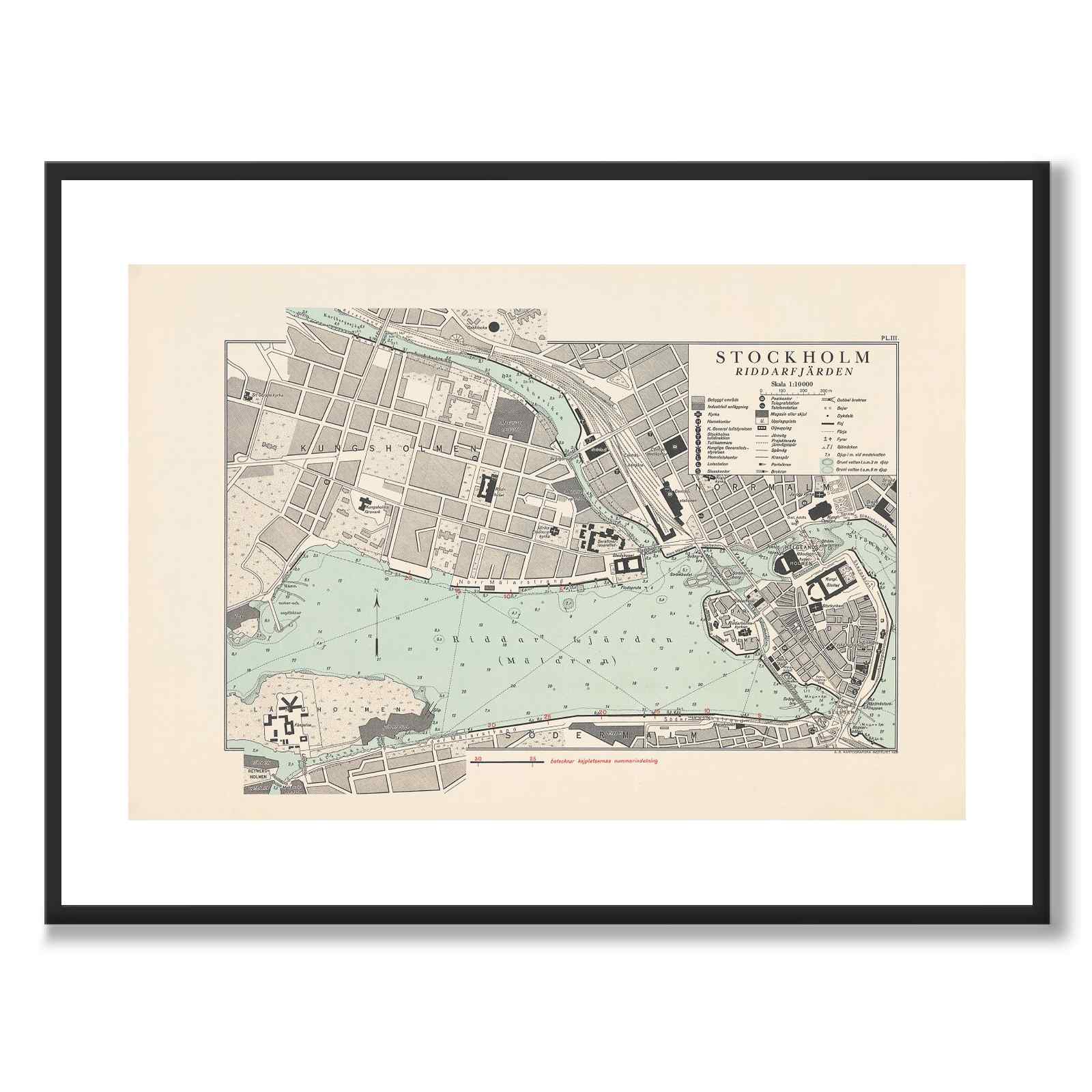 Riddarfjärden 1928 as a historic map and poster from Historly – with white border without title