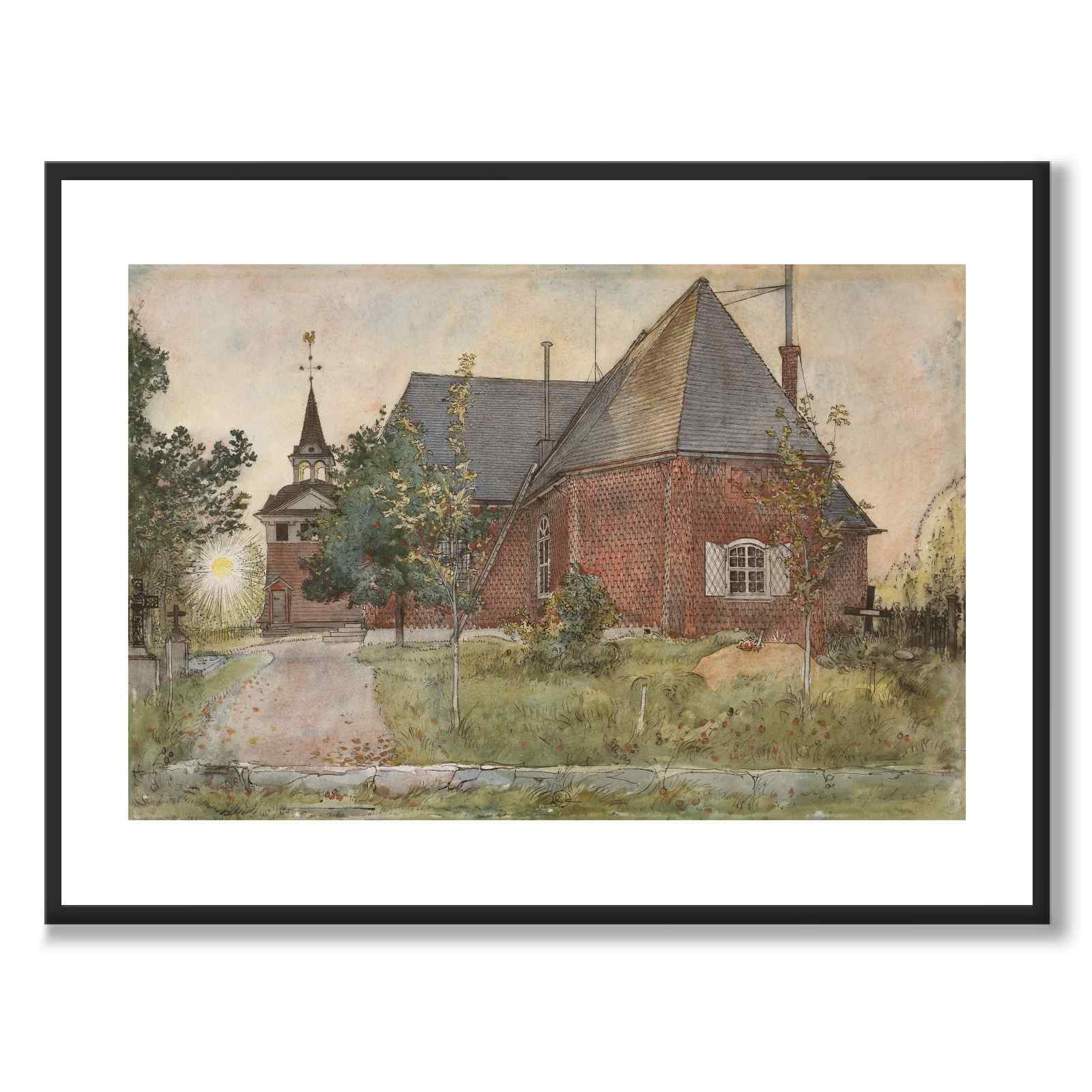 Sundborns Gamla Kyrka av Carl Larsson som konstposter från Historly – med vit kant utan titel