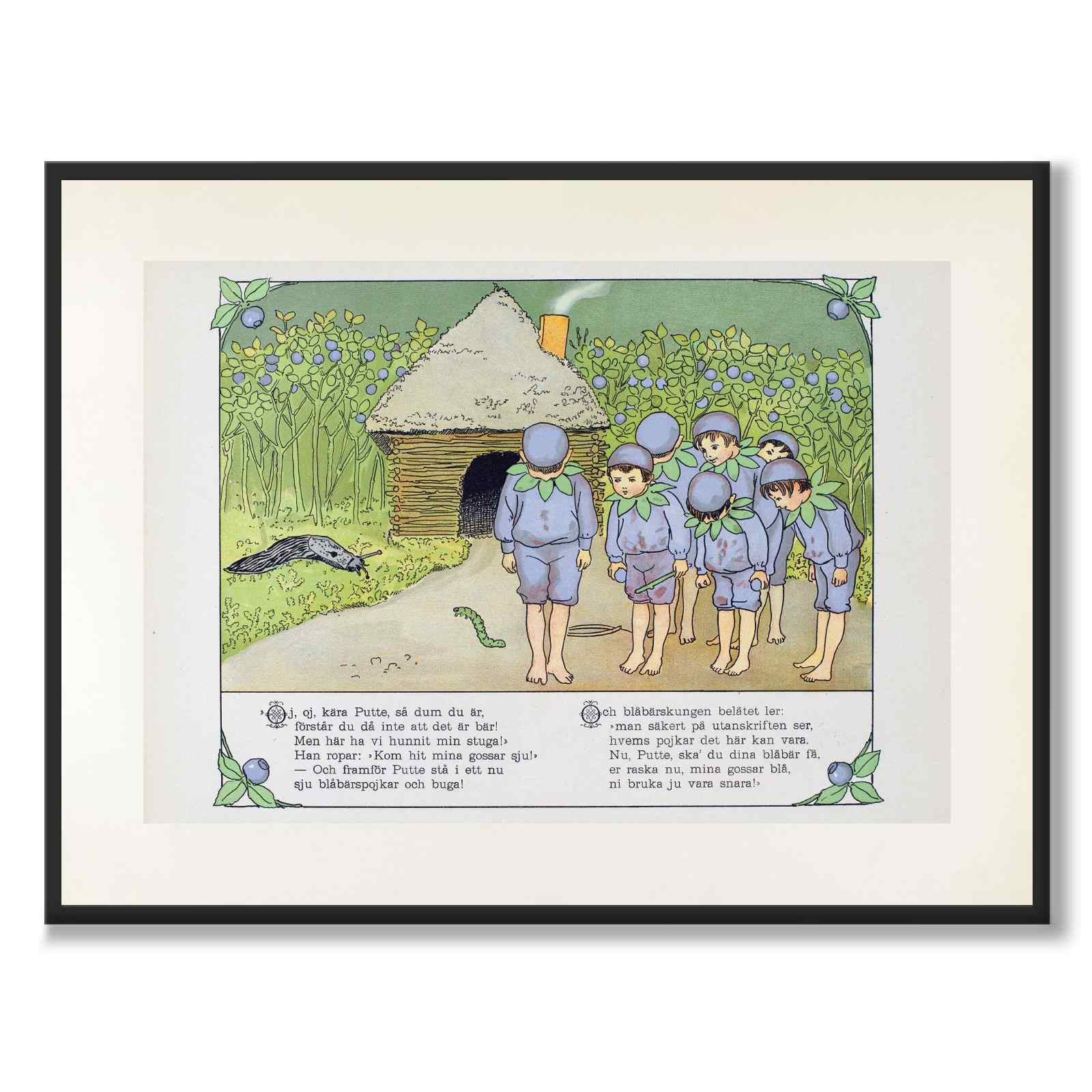 Putte's Adventures in the Blueberry Forest as a poster for a children's room from Historly – full image without white border