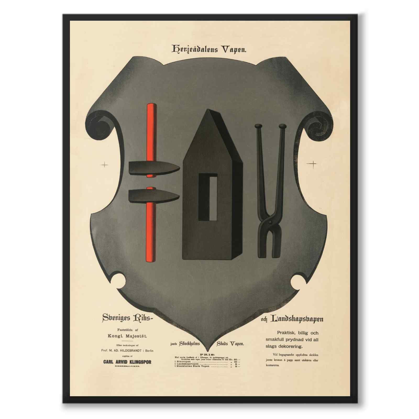 Härjedalens Landskapsvapen som vintageillustration och poster från Historly – helbild utan vit kant