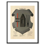 Härjedalens Landskapsvapen som vintageillustration och poster från Historly – med vit kant utan titel
