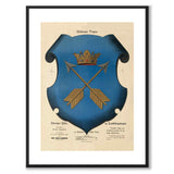 Dalarnas Landskapsvapen som vintageillustration och poster från Historly – med vit kant utan titel