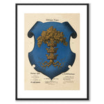 Blekinges Landskapsvapen som vintageillustration och poster från Historly – med vit kant utan titel