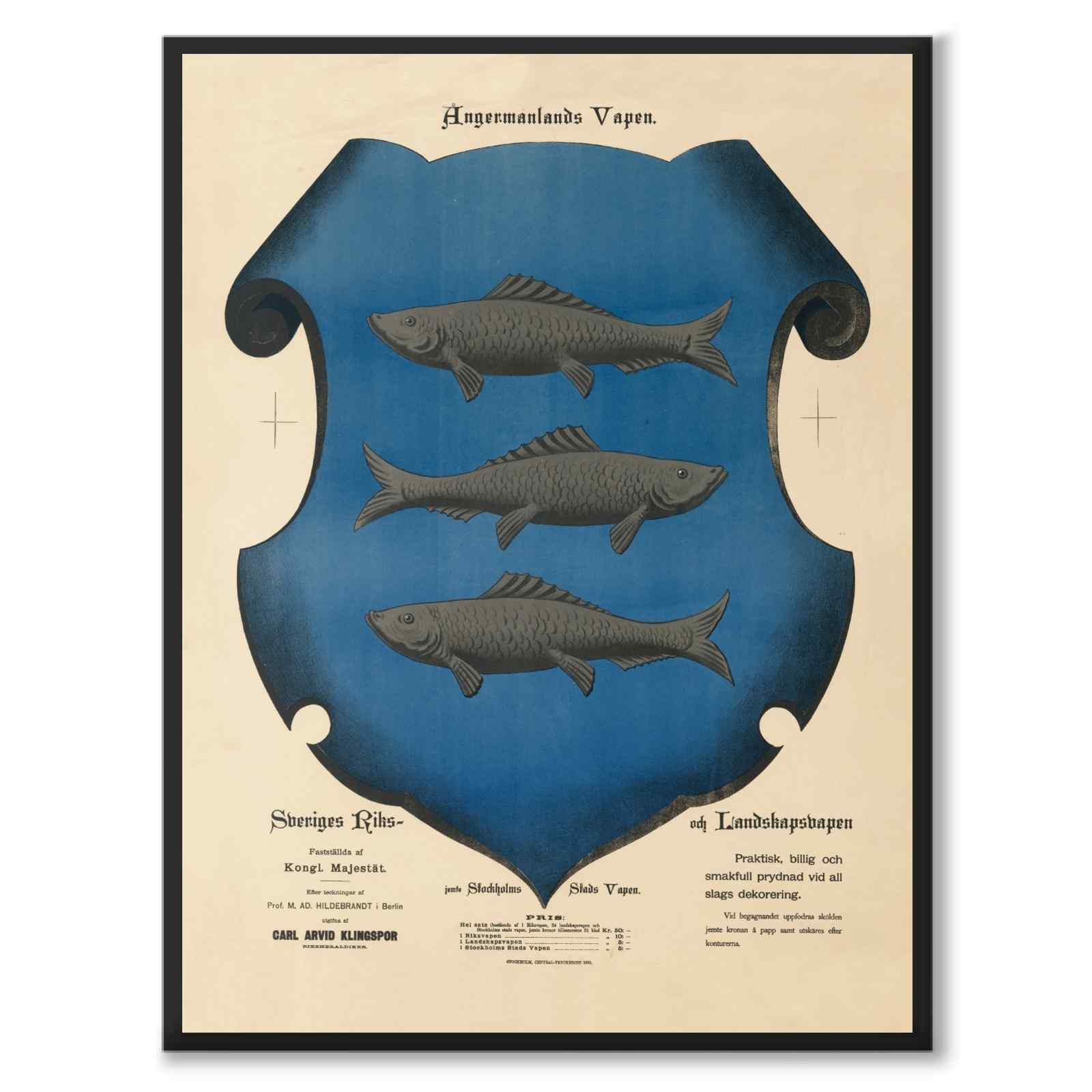 The coat of arms of Ångermanland as a vintage illustration and poster from Historly – full image without white border