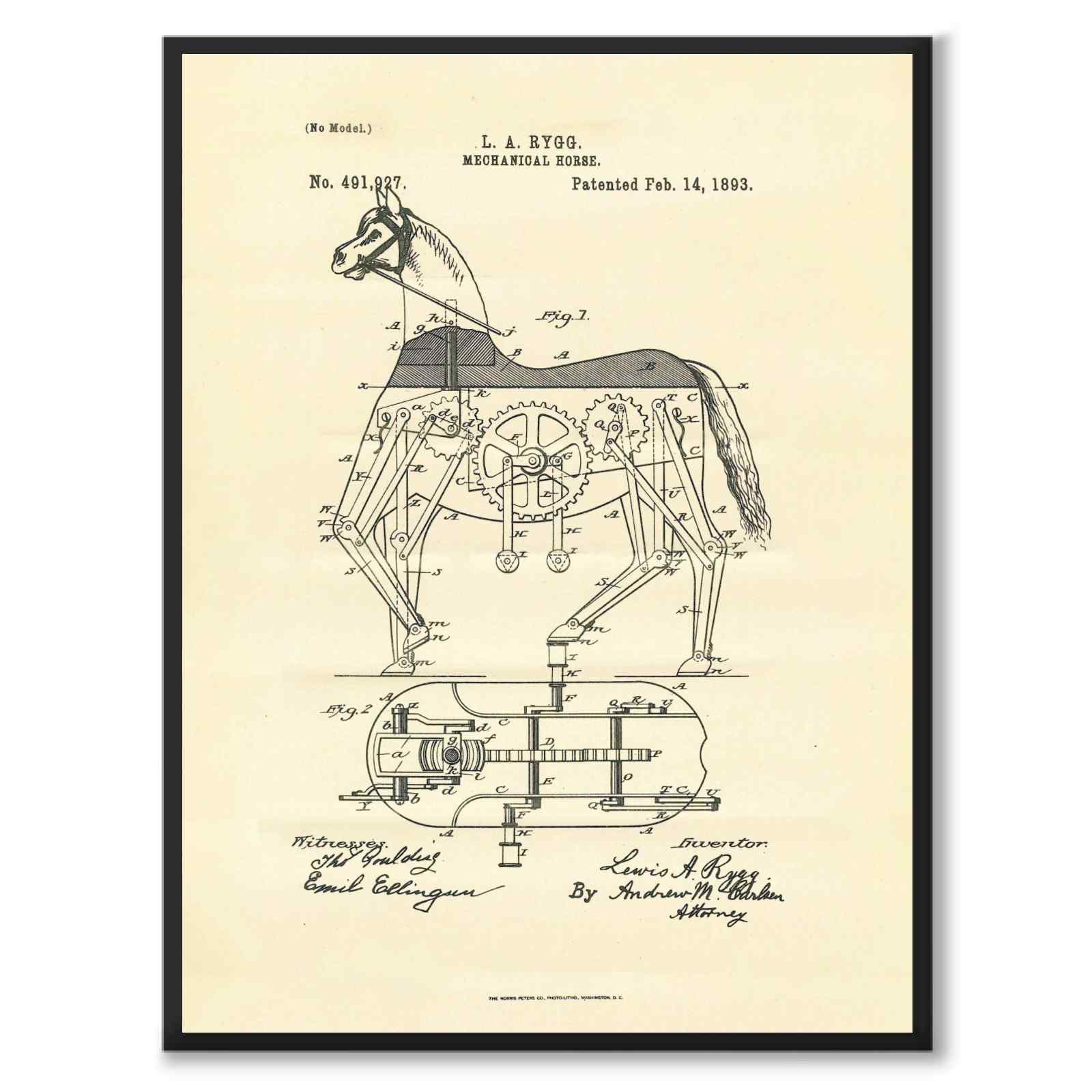 Mechanical Horse som vintageillustration och poster från Historly – helbild utan vit kant