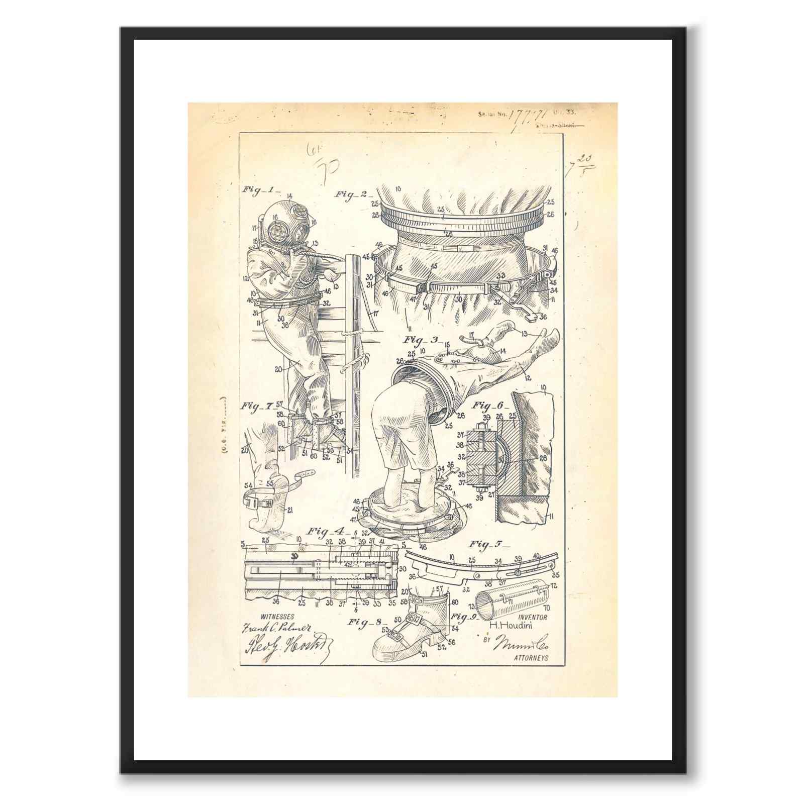 Dykardräkt som vintageillustration och poster från Historly – med vit kant utan titel